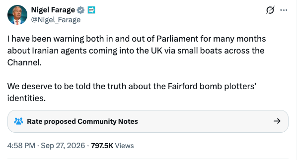 Nigel Farage appeared to ignore warnings about speculation as he posted on X about the Fairford bomb plotters