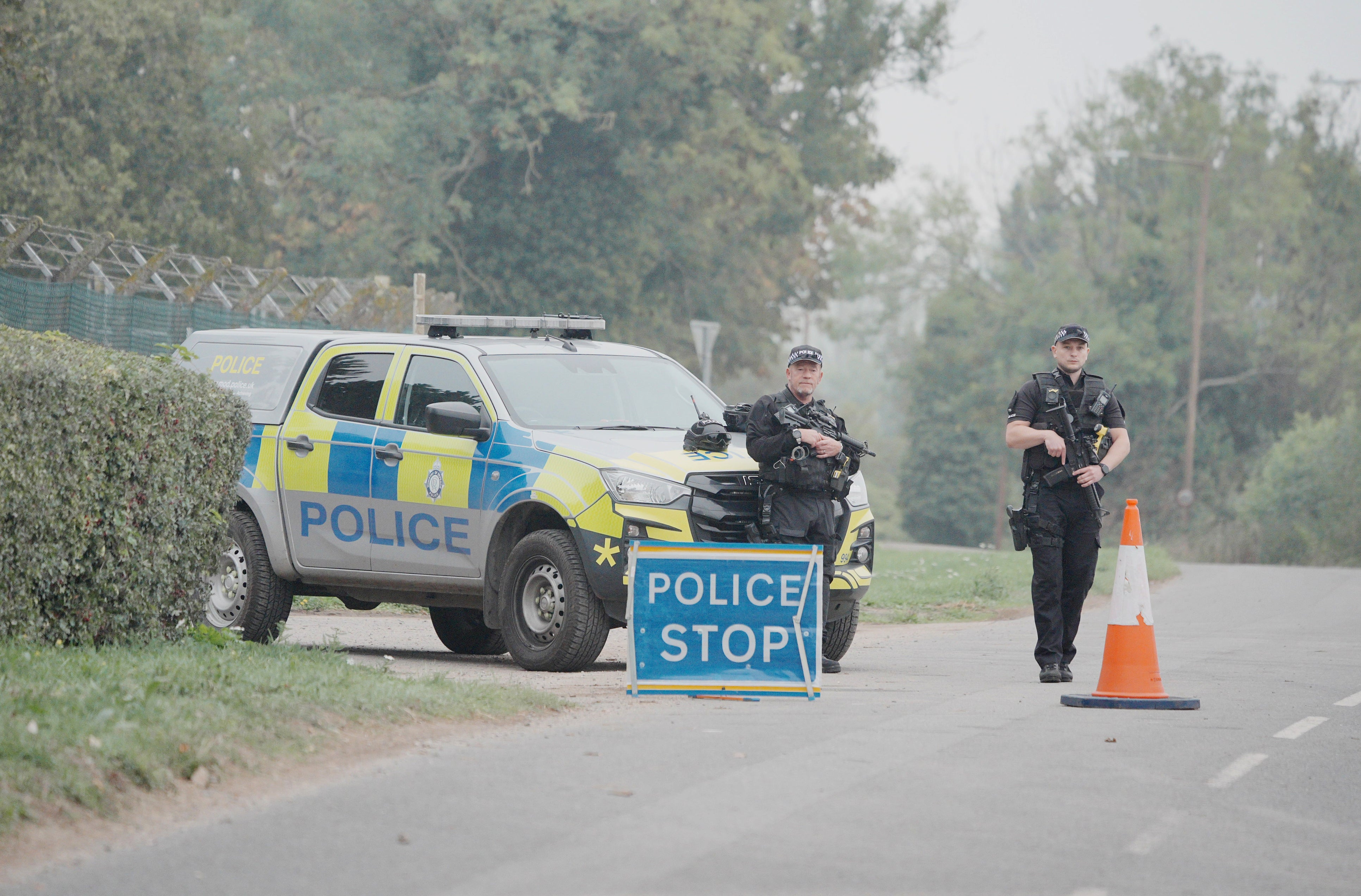 Armed police at a checkpoint near RAF Fairford on Tuesday