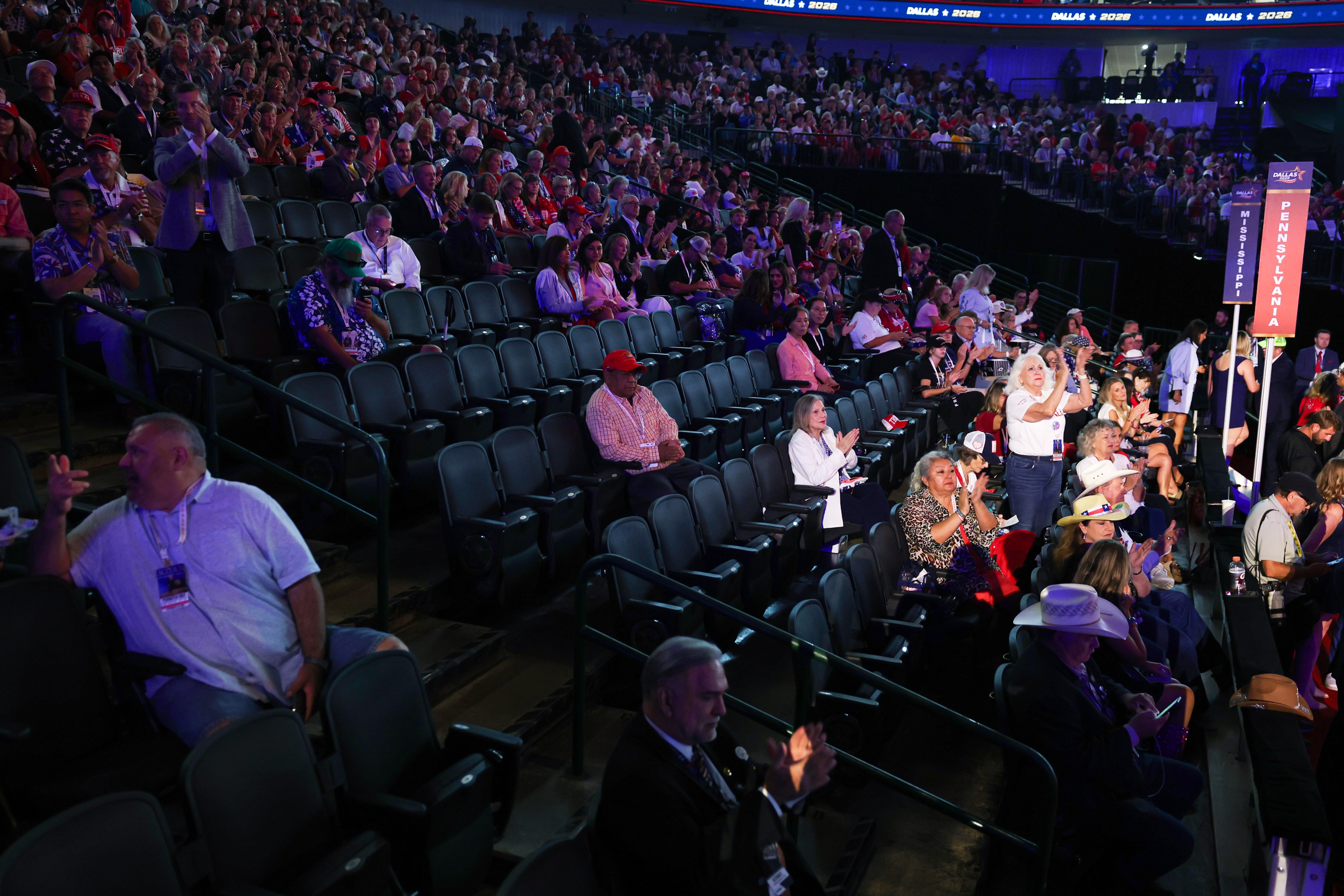 Empty seats are seen as people watch speakers on the second day of the 2026 Republican National Convention (Getty Images)