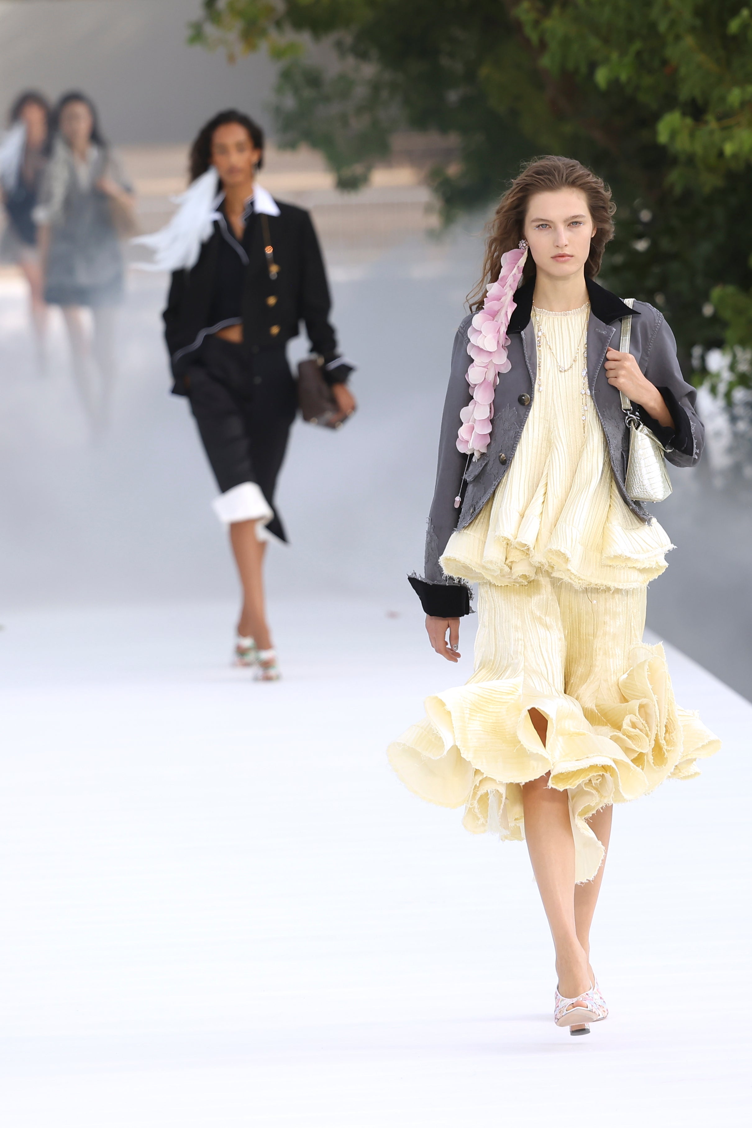 Raw hems and crimped fabric were motifs of the show (Thomas Padilla/AP) (AP)