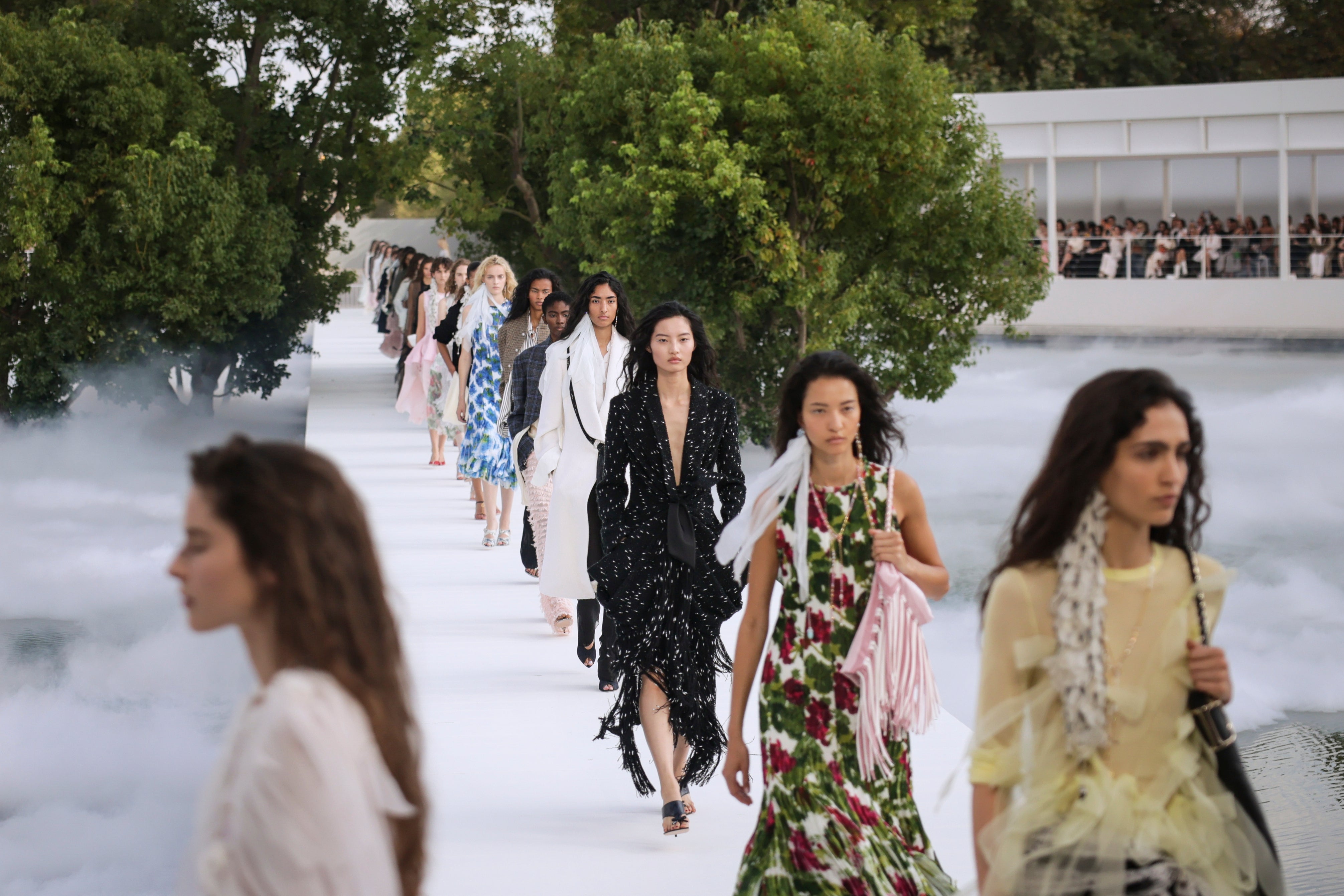 Feathers, fringe and dimensional florals seemed to be key textures this season (Thomas Padilla/AP) (AP)
