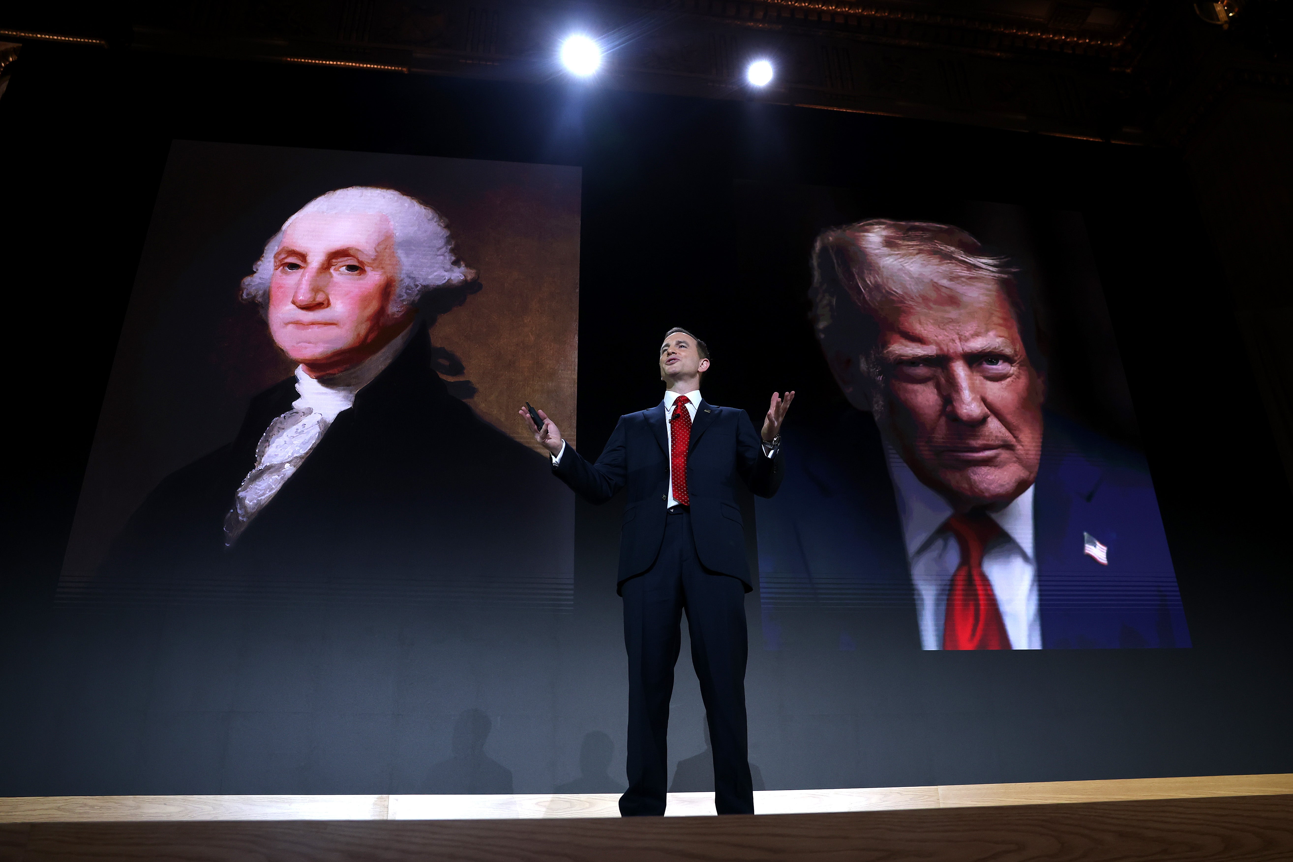 Joe Gebbia, co-founder of Airbnb and head of the National Design Studio and the man President Donald Trump tapped as the first Chief Design Officer of the United States, unveils America.gov with a poor-man’s Steve Jobs-style presentation that linked Washington to Trump