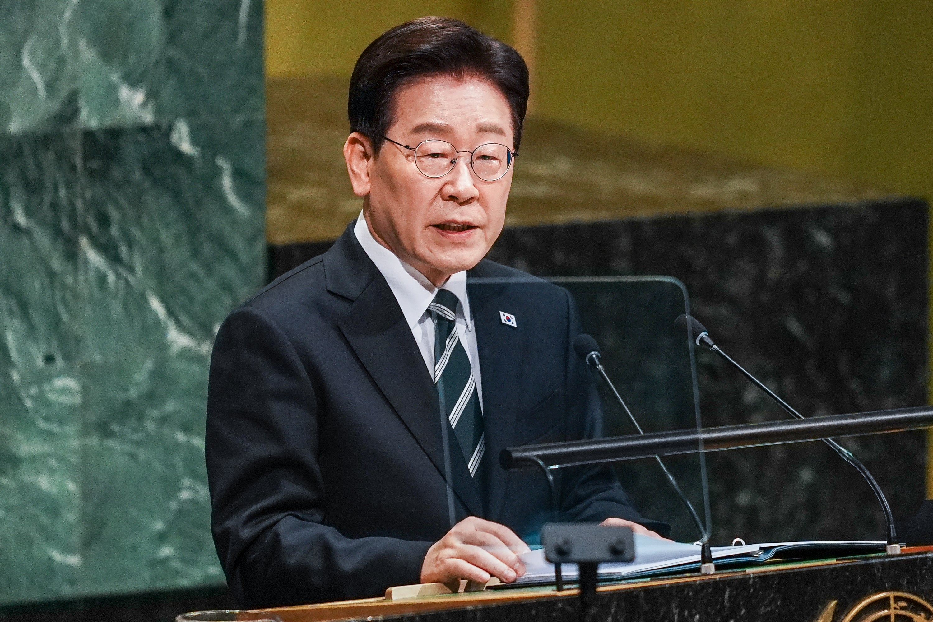 President of South Korea Lee Jae Myung speaks during the 81st session of the United Nations (Getty)