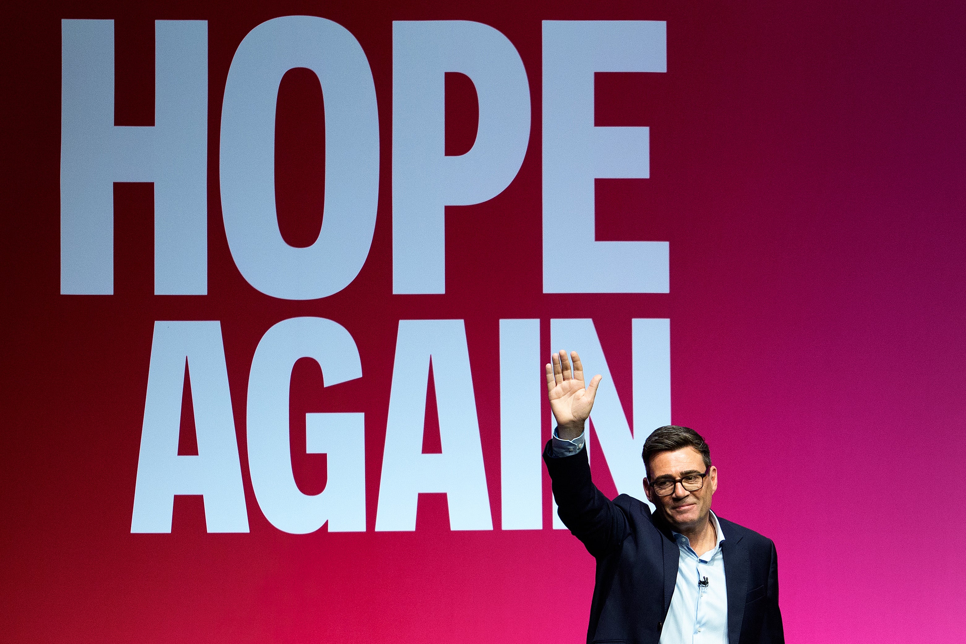 UK Prime Minister Andy Burnham waves after delievering his keynote speech on day three of the Labour Party Conference at Liverpool Experience Campus on September 29, 2026 in Liverpool (Getty)