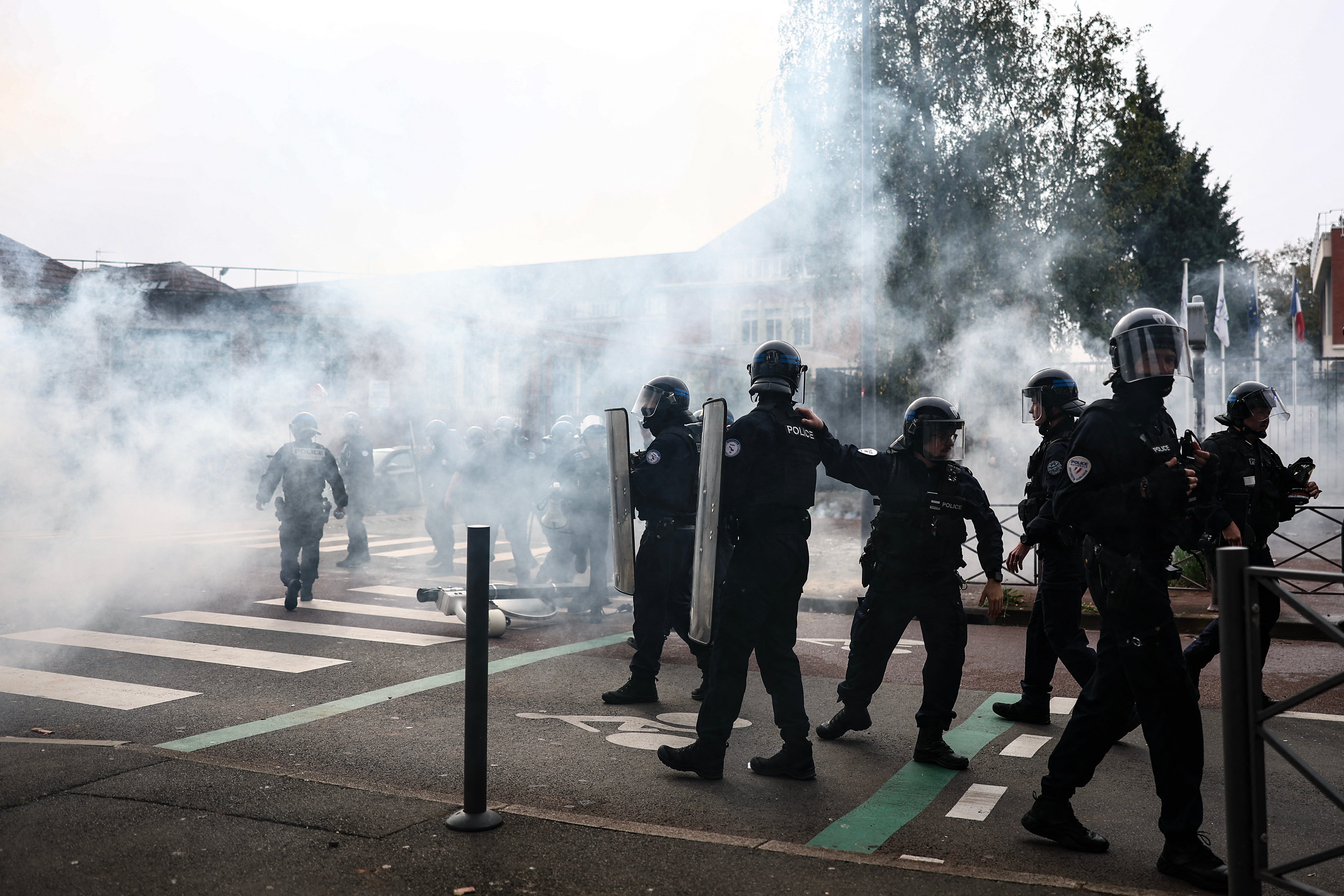 Police used tear gas to manage the crowds of furious demonstrators in Lille on Tuesday (AFP/Getty)