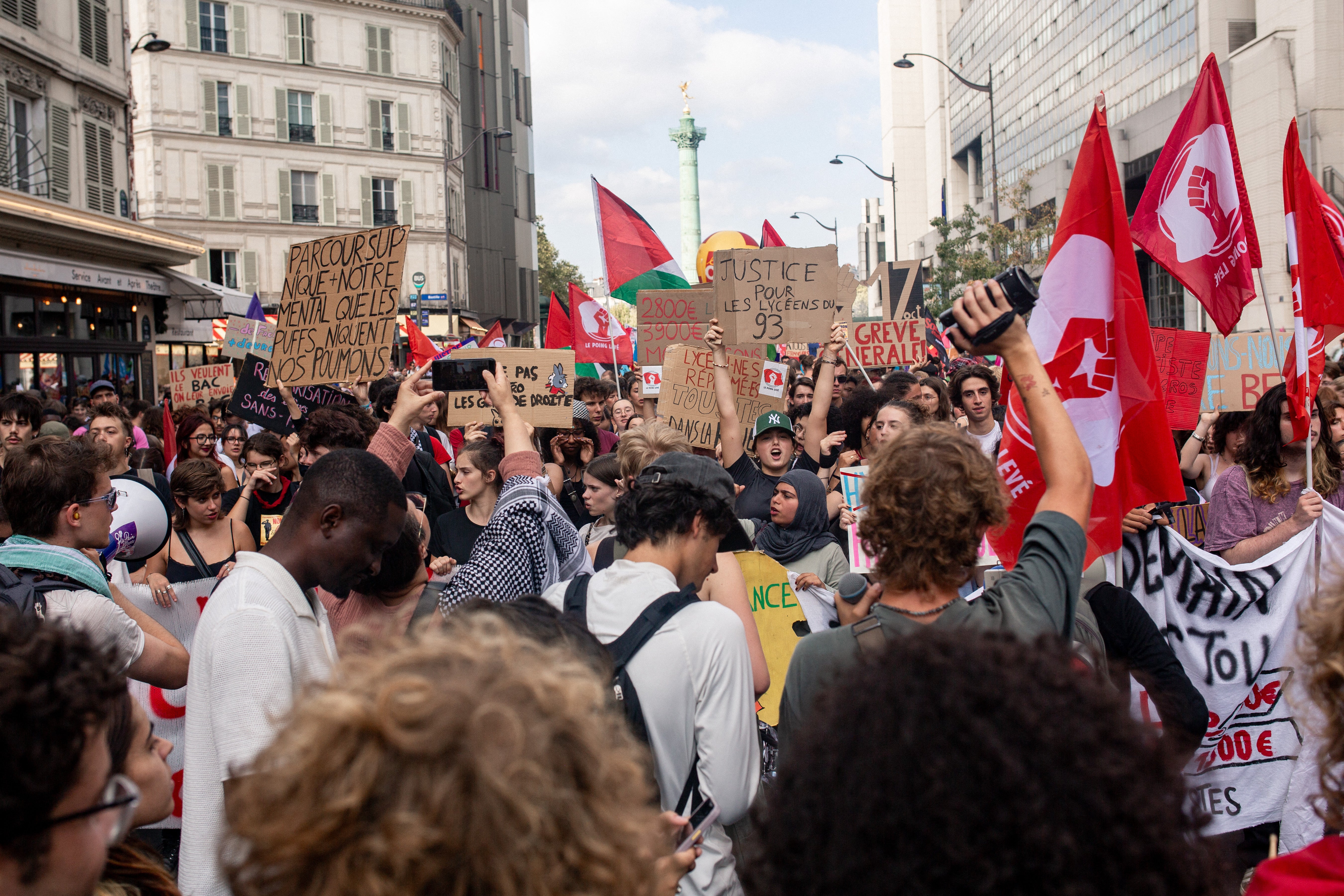 A large crowd of students march in Paris lamenting student conditions and social issues, on Tuesday (AFP/Getty)