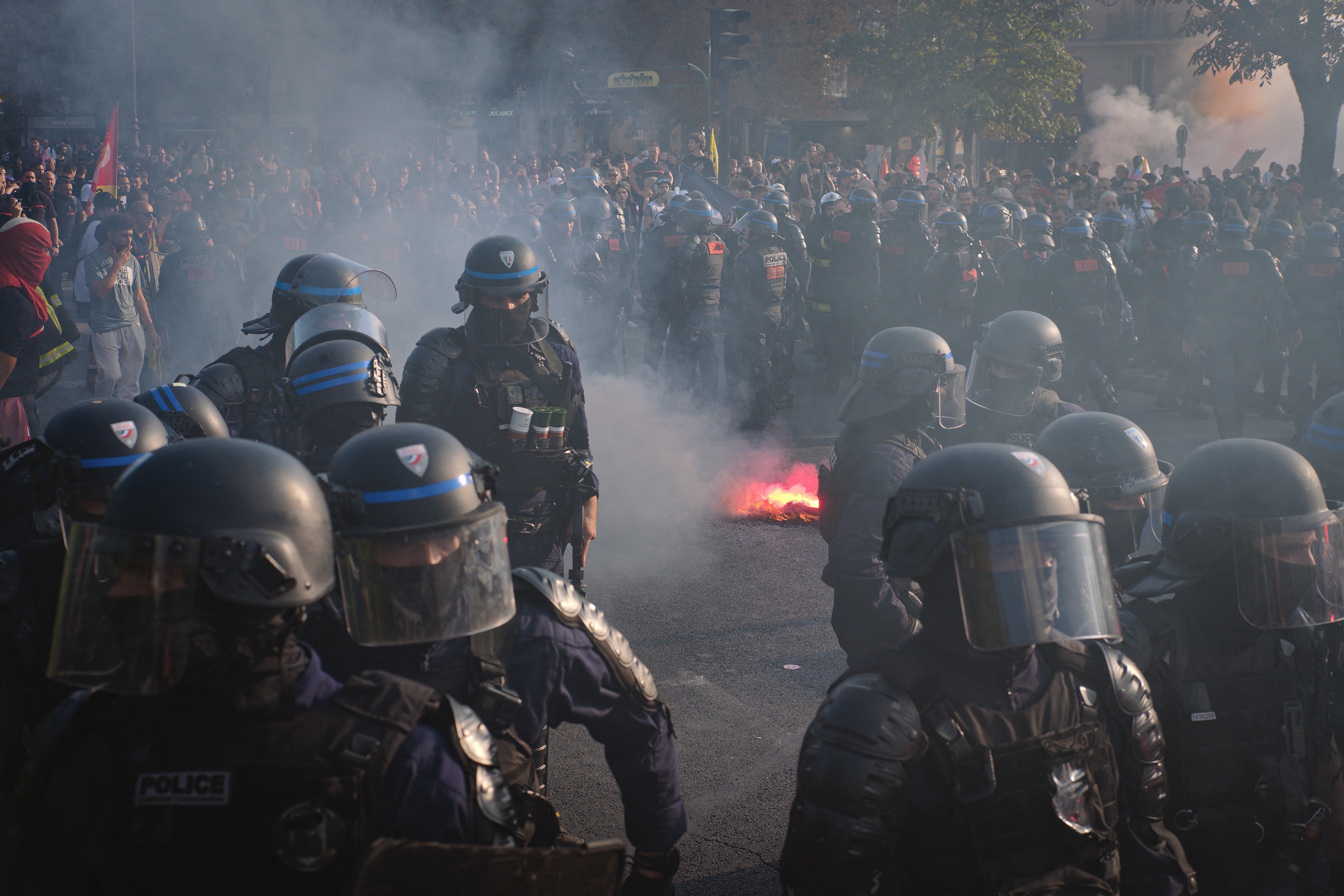 Riot police were also out in force in Paris again on Tuesday as tensions flared (AFP/Getty)