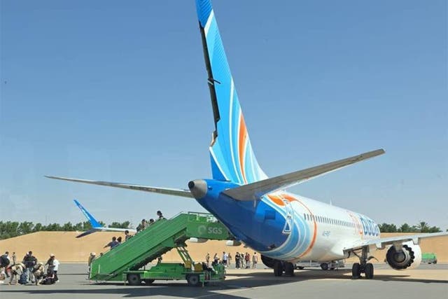 The broken rudder of the ‘hijacked’ flydubai plane as seen on Wednesday