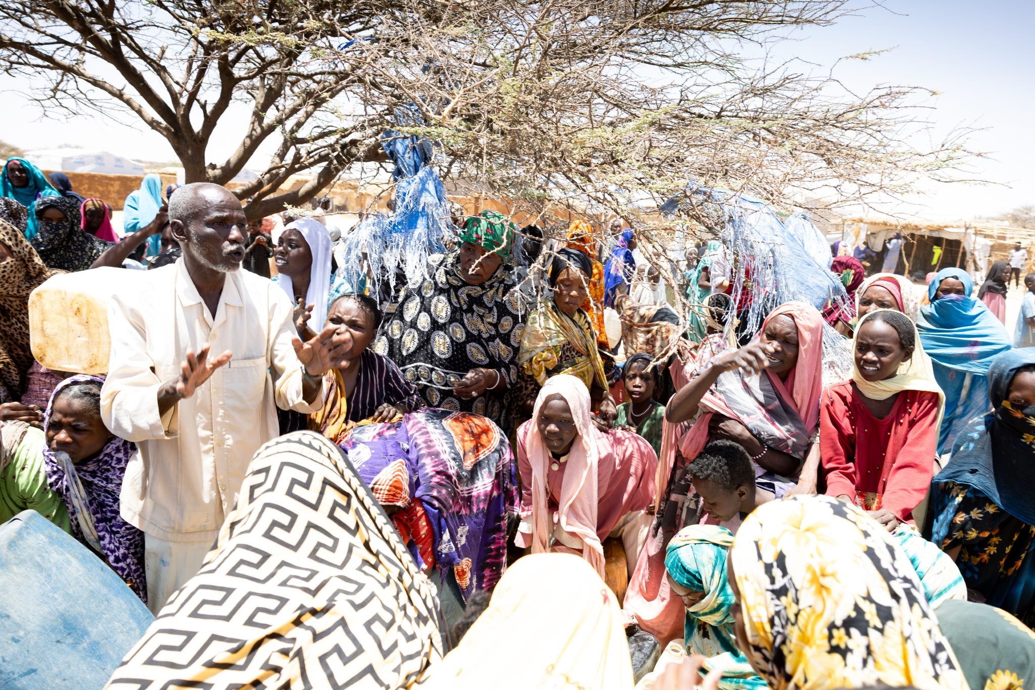 The rush for water: hundreds of refugees toil at a water point built by Solidarites International in the Goudrane Refugee Camp in east Chad