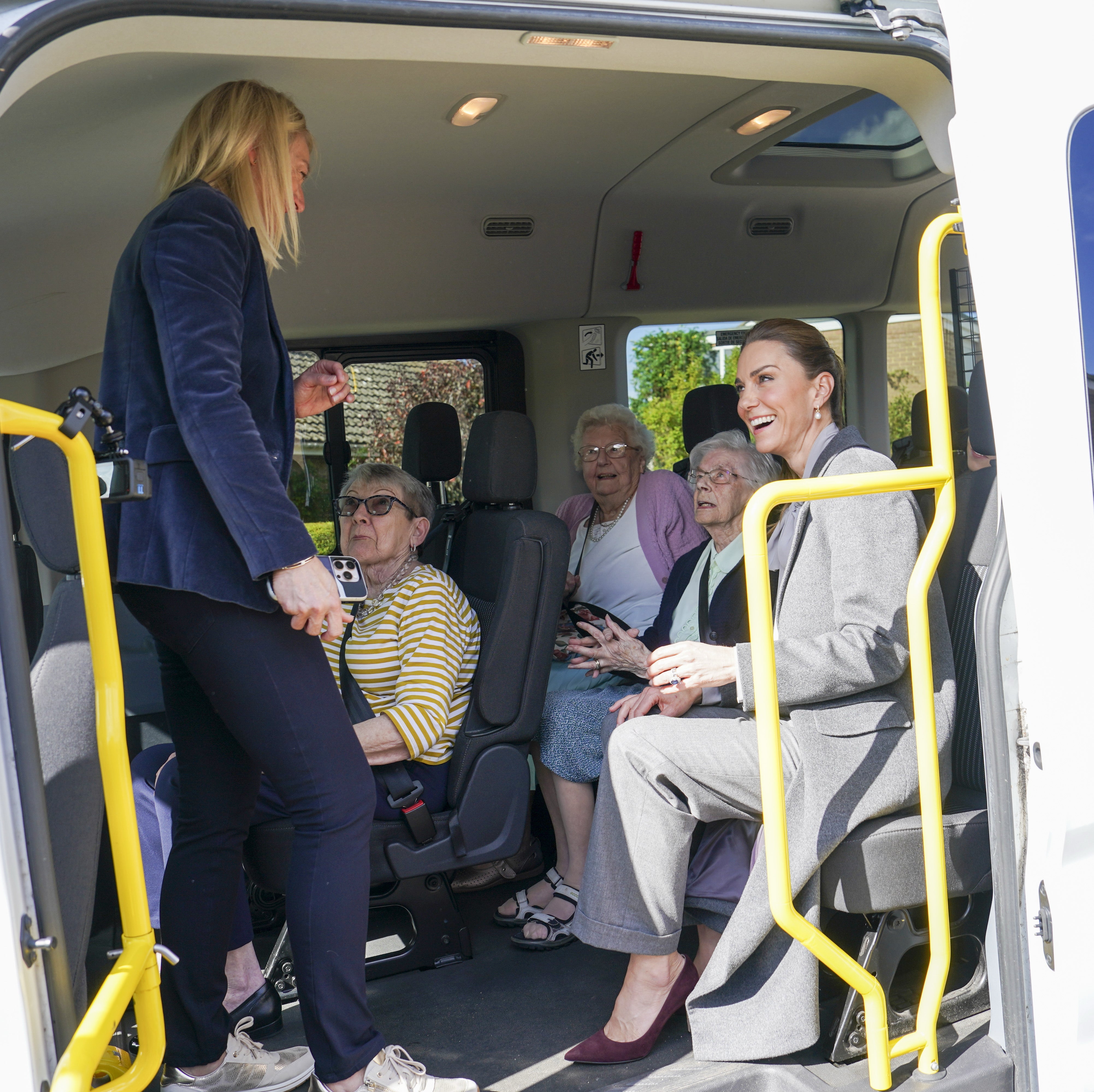 The princess was very hands-on when the West Sussex Minibus Service collected Stella Drewett, 94, for the lunch, putting a comforting hand on her arm as she left home using a walking frame, and offering a steadying hand as she climbed into the vehicle