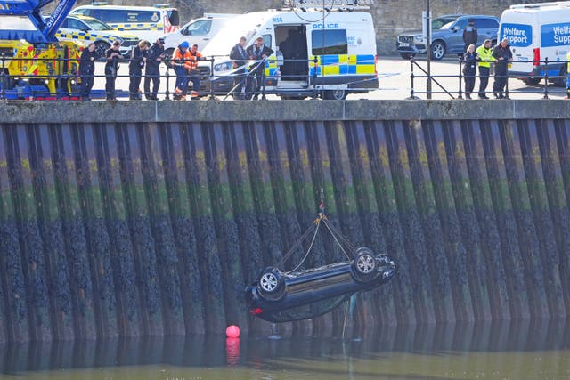 A car is removed from the River Wear in Sunderland