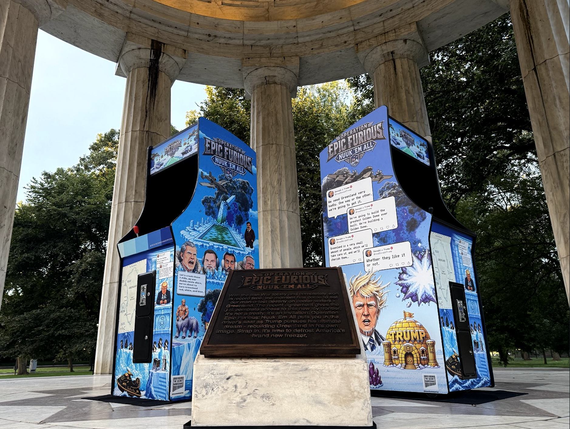 independent.co.uk - Brendan Rascius - Video game display appears in DC to mock Trump's Greenland hopes