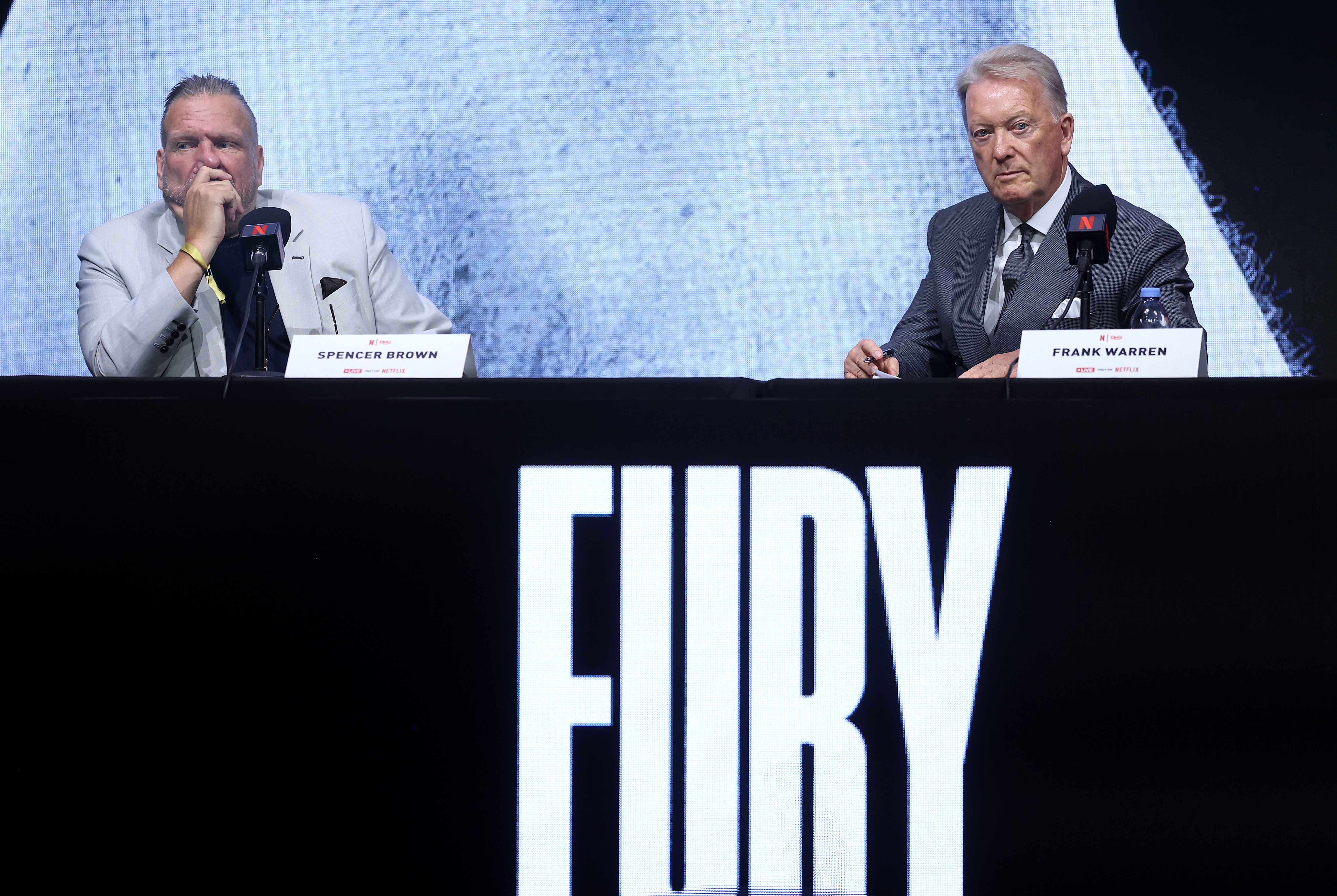 Spencer Brown, Manager of Tyson Fury, and Frank Warren, Founder of Queensberry Promotions, look on (Getty)