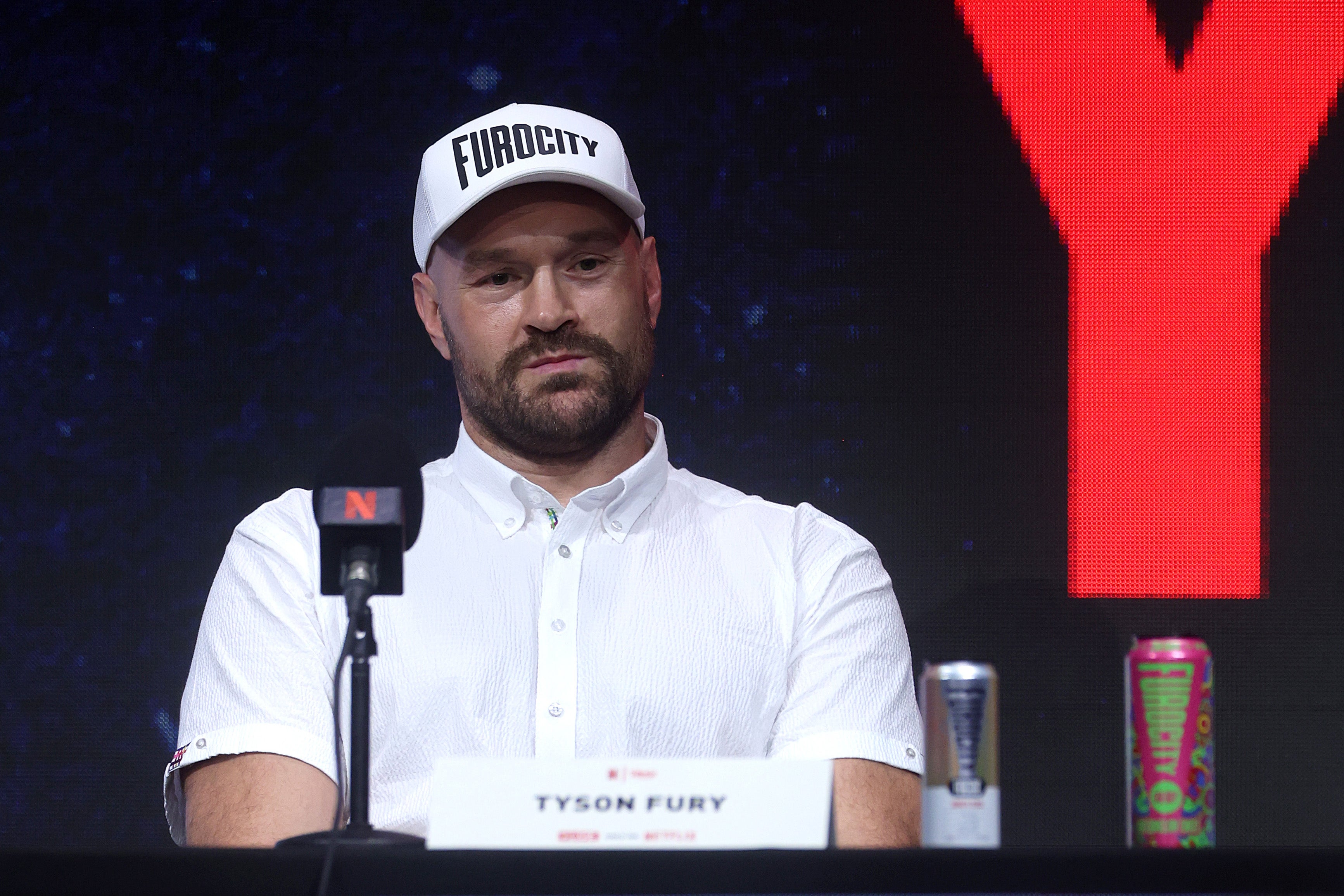 Tyson Fury looks on during the announcement for the upcoming Fury vs. Joshua fight