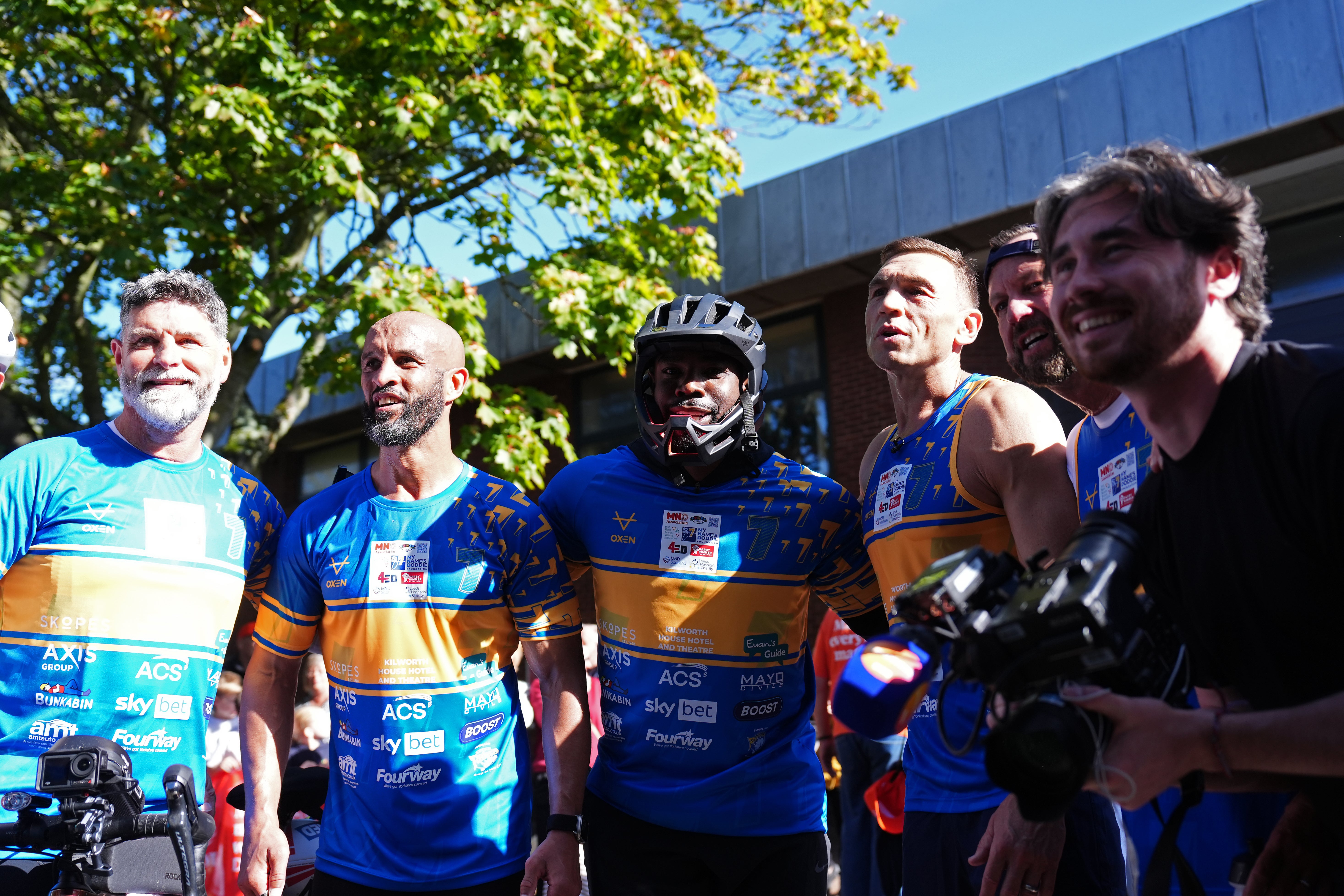 Micah Richards, centre, joined Sinfield for Wednesday’s leg (Annabel Lee-Ellis/PA)