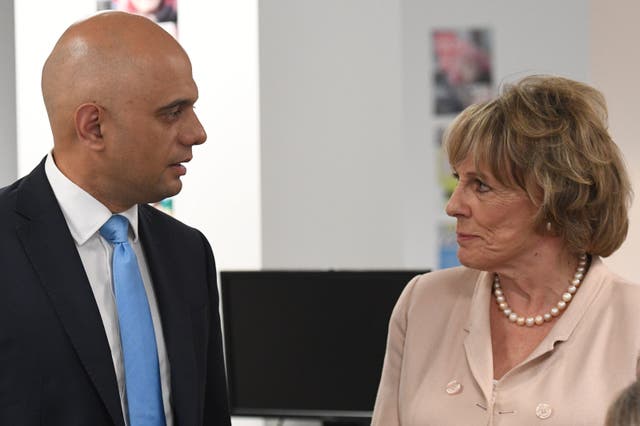 Then Home Secretary Sajid Javid with Dame Esther Rantzen