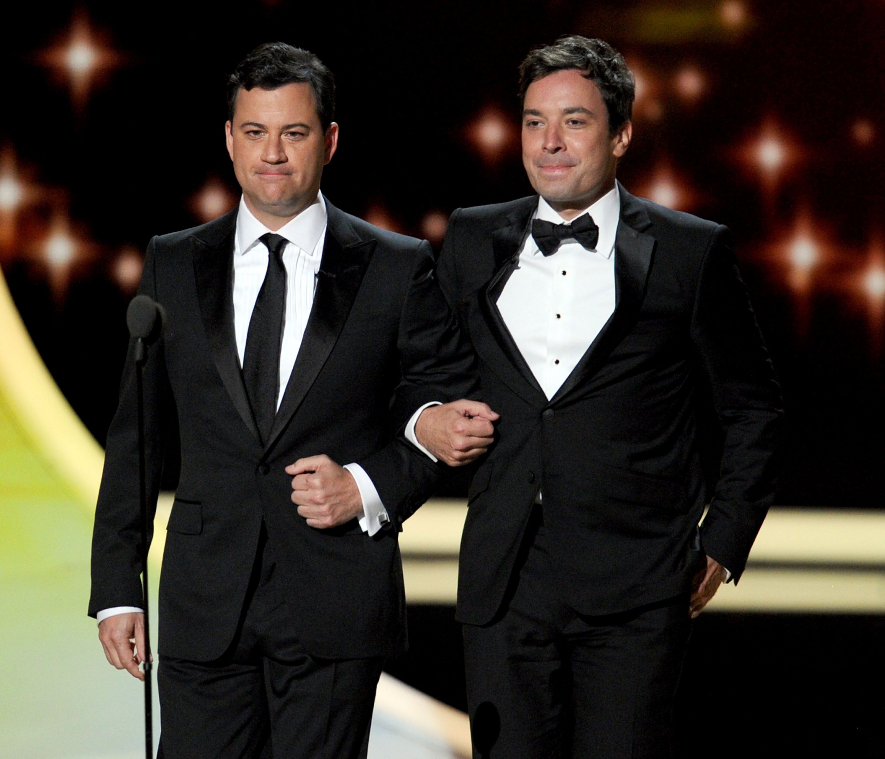 Jimmy Kimmel (left) and Jimmy Fallon at the 2011 Emmy Awards (Getty)