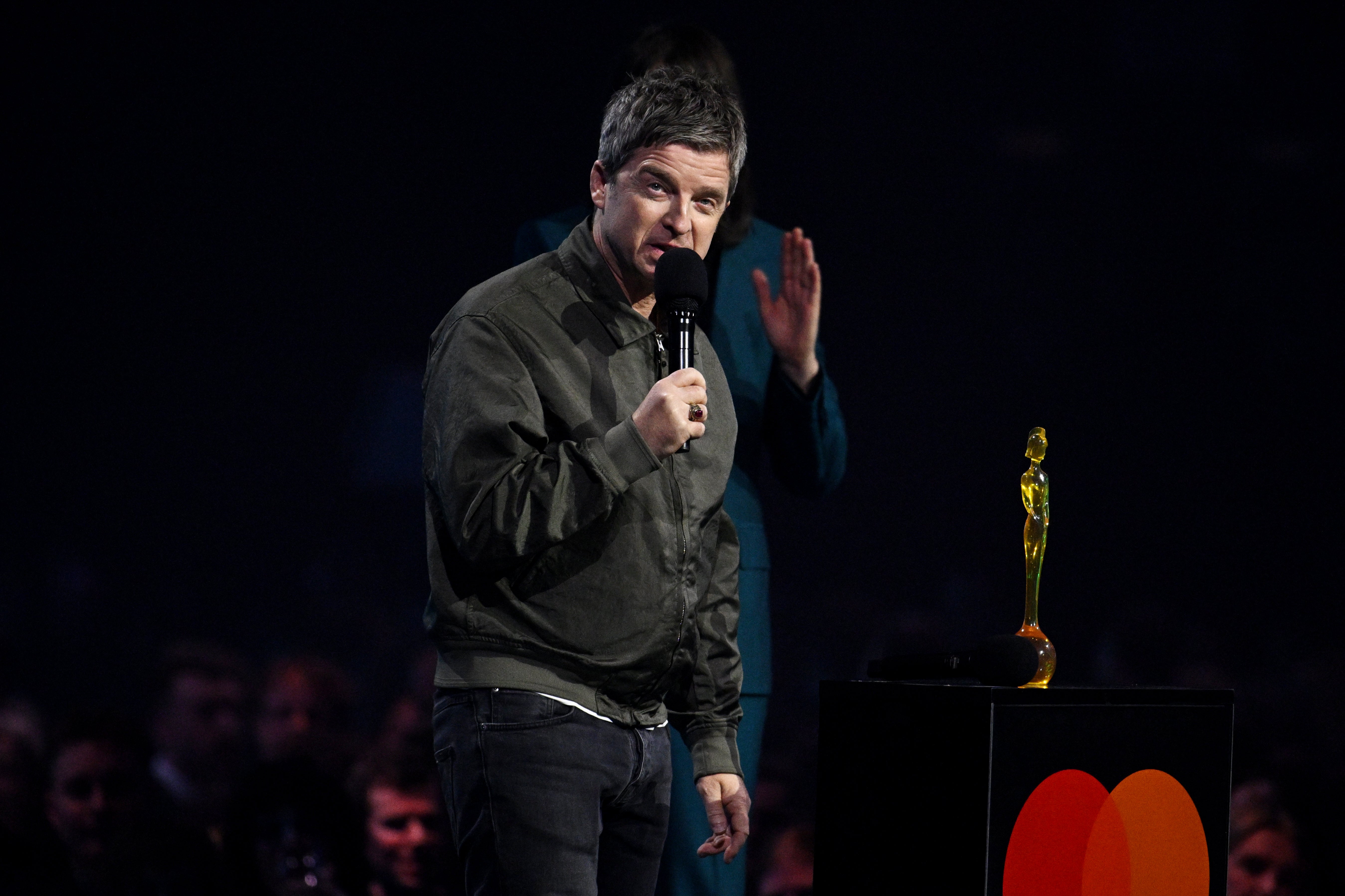 Noel Gallagher receives the song writing award during the Brit Awards 2026 in Manchester (Doug Peters/PA)