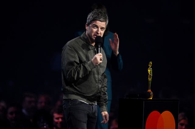 Noel Gallagher receives the song writing award during the Brit Awards 2026 in Manchester (Doug Peters/PA)