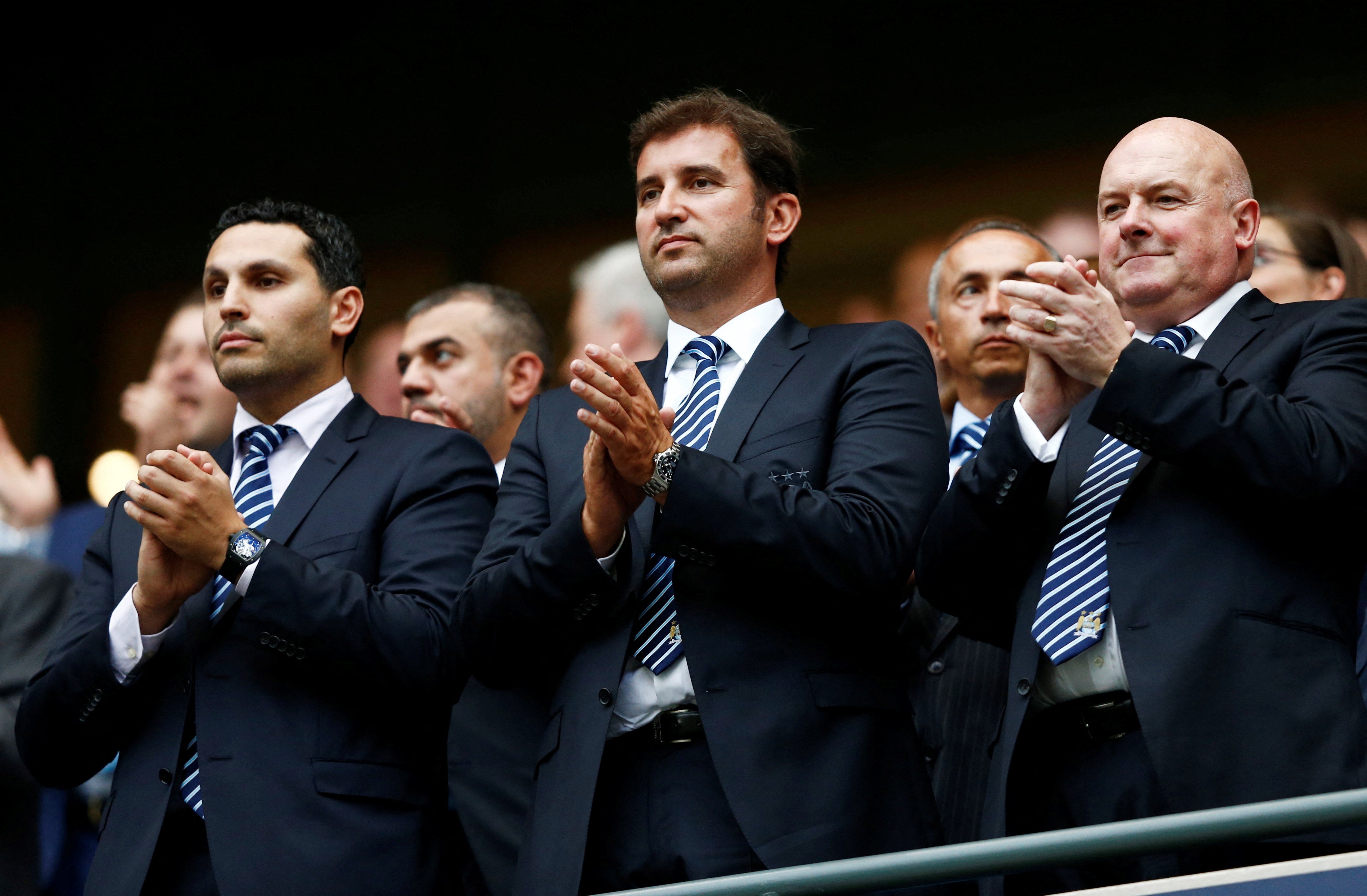 Manchester City Chairman Khaldoon Al Mubarak and CEO Ferran Soriano in 2012 (Reuters)