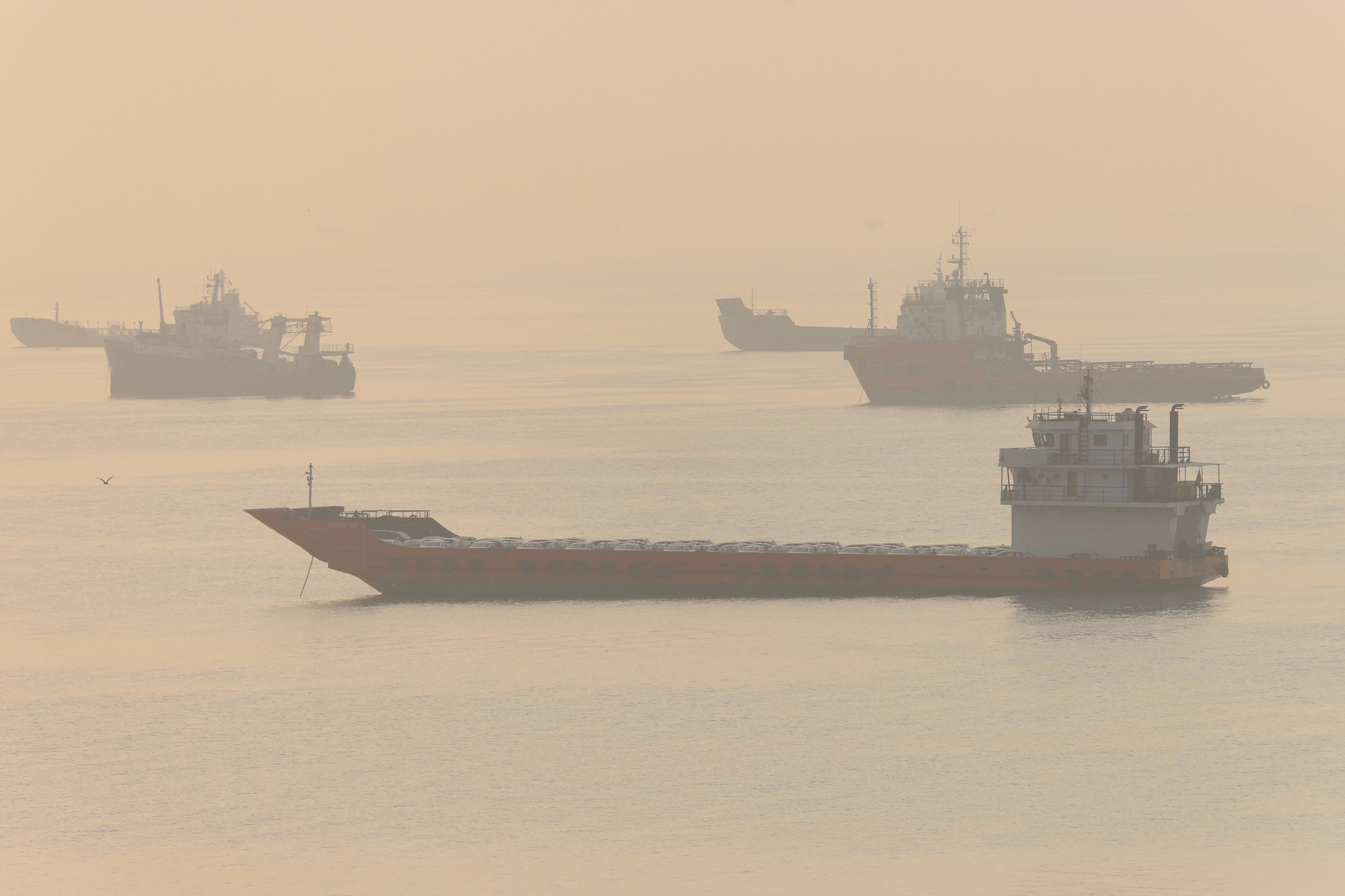 Vessels in the Strait of Hormuz near the beach of Bandar Abbas, Iran (Reuters)