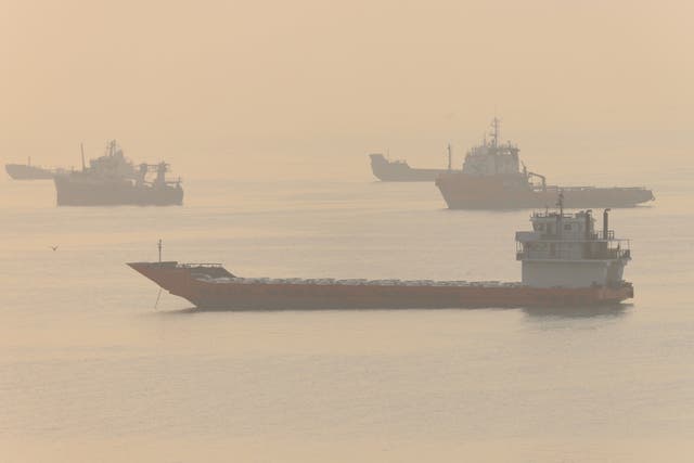 Vessels in the Strait of Hormuz near the beach of Bandar Abbas, Iran