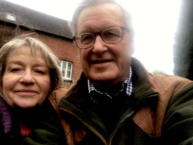 Rosemary and John Barnes outside Packington Moor farm before it was sold
