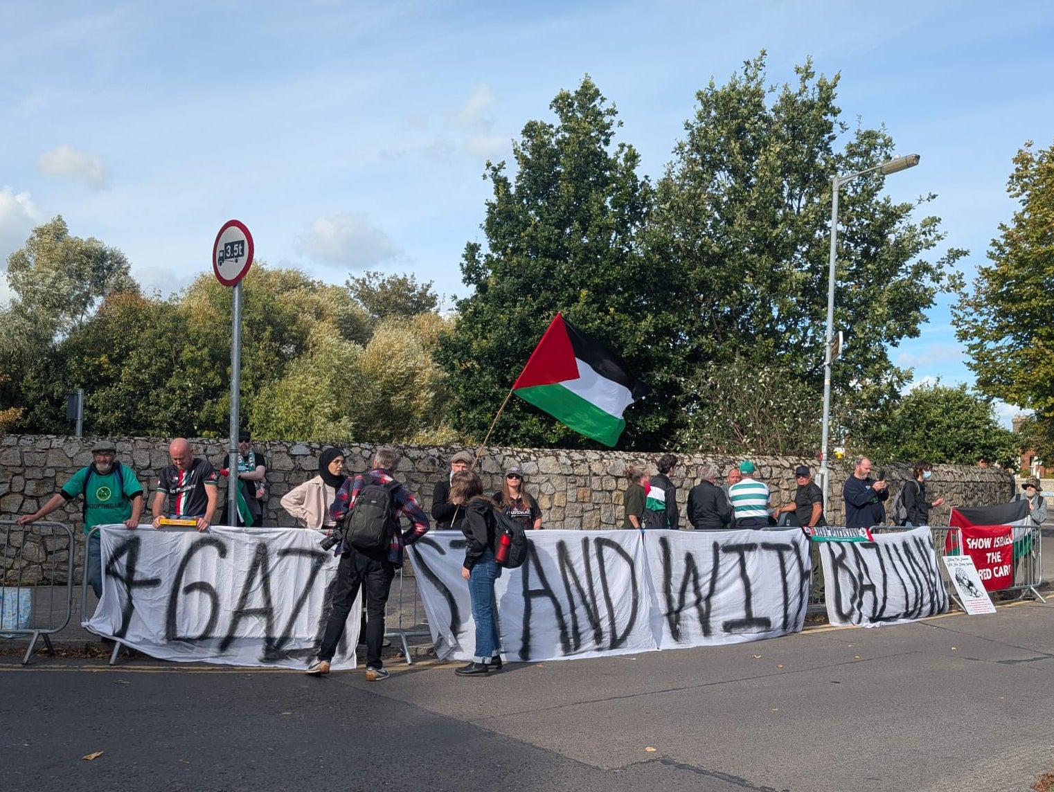 Pro-Palestine protesters in Dublin urge Ireland to boycott Israel game; Emma Browne says "Palestinian kids have no pitches for playing in"