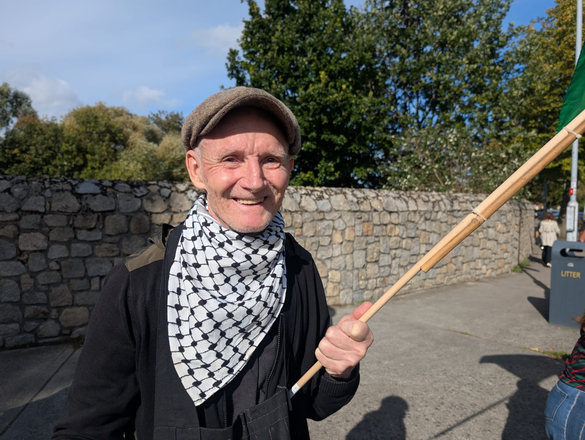 A protester outside the Aviva Stadium (PA)