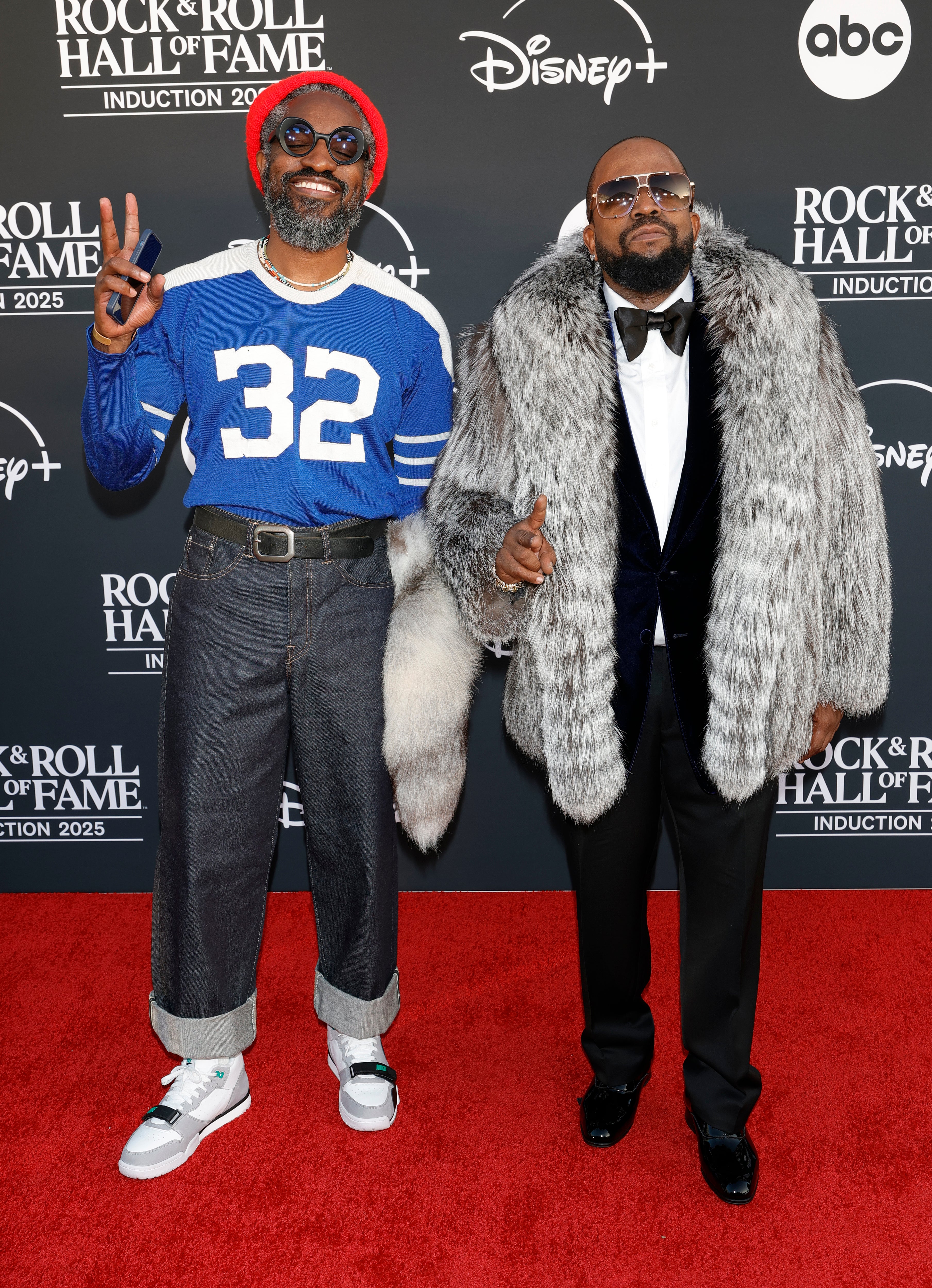 The Waffle House and OutKast collaboration celebrates the Atlanta-raised hip-hop duo André 3000 (left) and Big Boi (right) with T-shirts, baseball jerseys, socks and more (Getty)