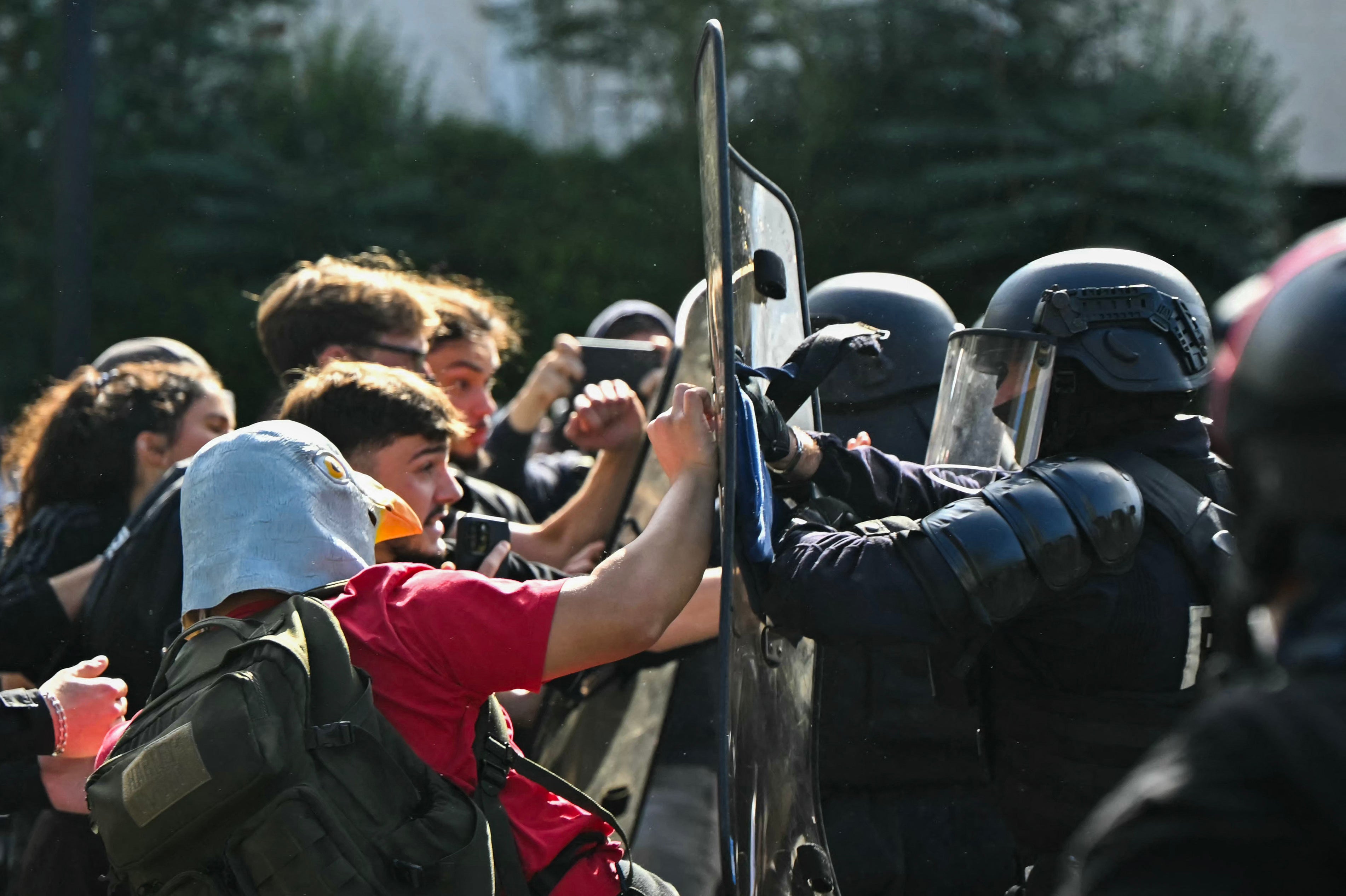 Students carried out blockades outside a secondary school Le Corbusier, in Aubervilliers (AFP/Getty)