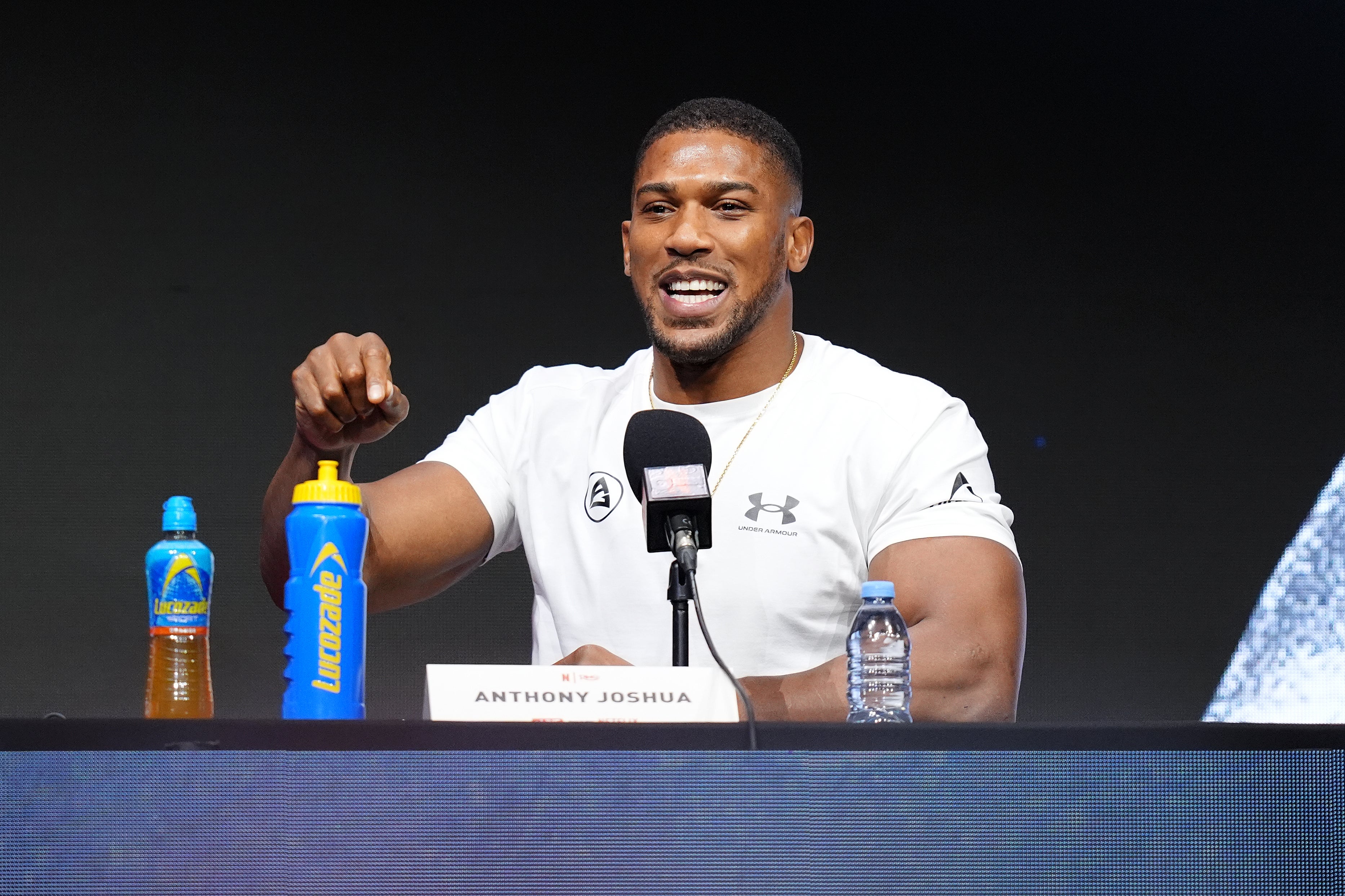 Anthony Joshua during Wednesday’s press conference (John Walton/PA).
