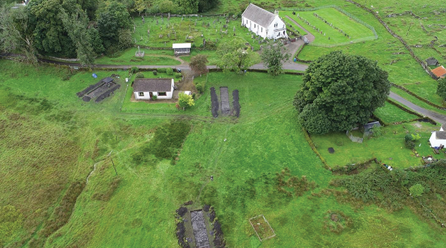 Aerial image of excavations on Lios Mòr