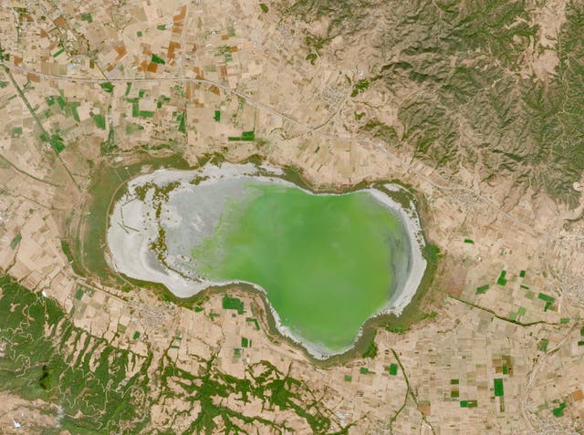 A satellite image of Lake Koroneia