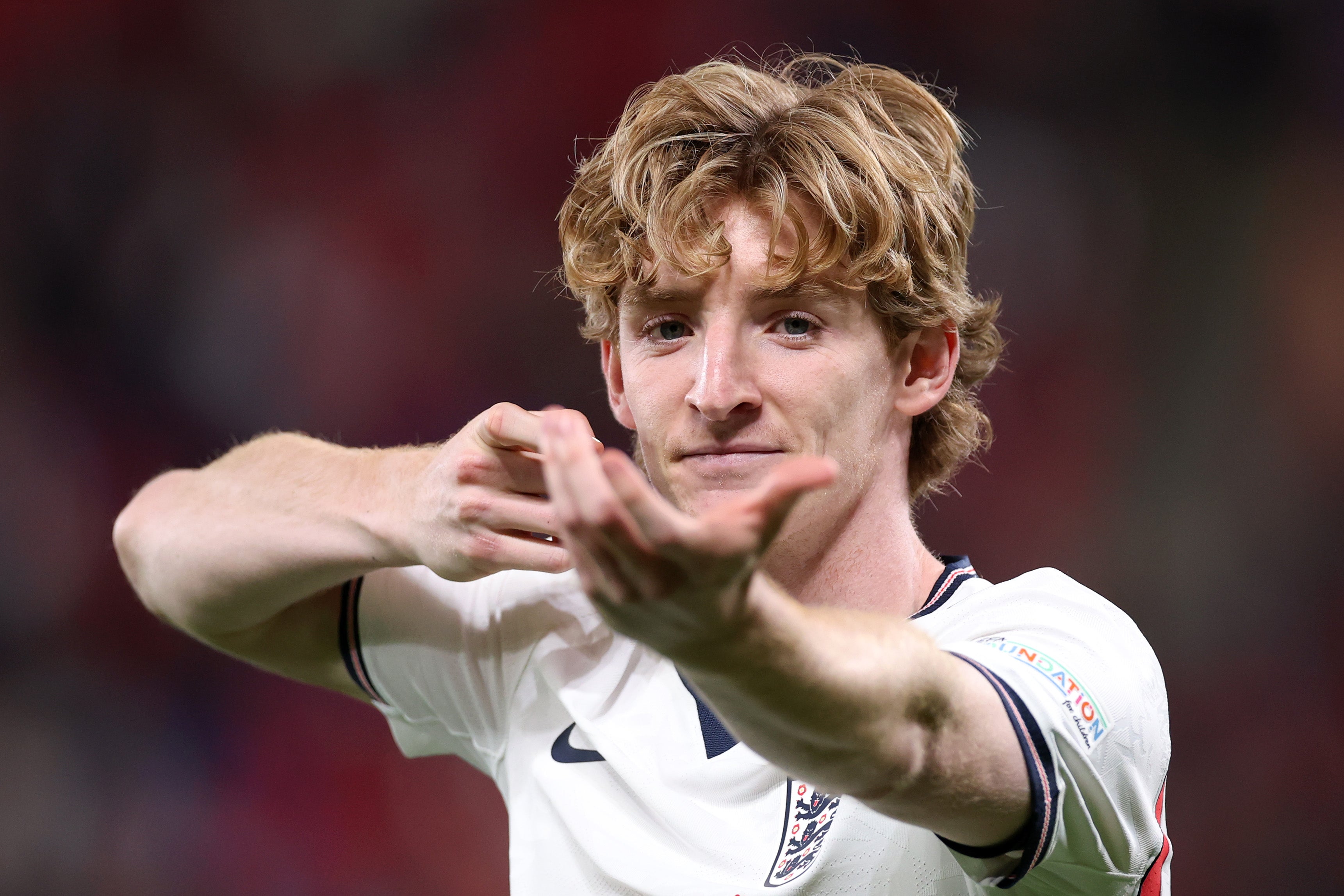 Anthony Gordon of England celebrates scoring the 1st goal during the UEFA Nations League 2026/27 group phase match between Czechia and England at Fortuna Arena on September 29, 2026