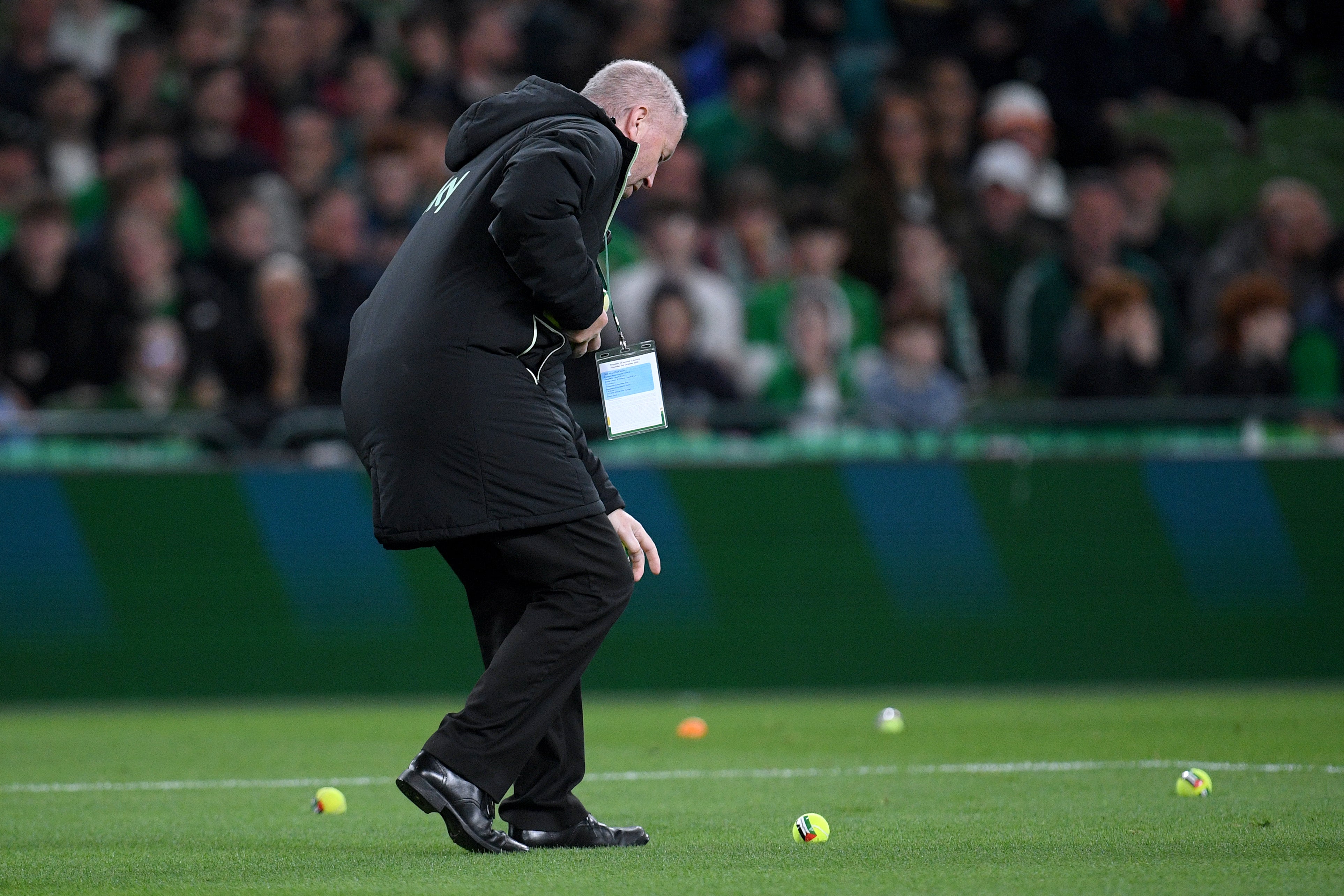 Irish supporters threw tennis balls onto the pitch to protest Ireland playing against Israel in the Nations League (Getty)