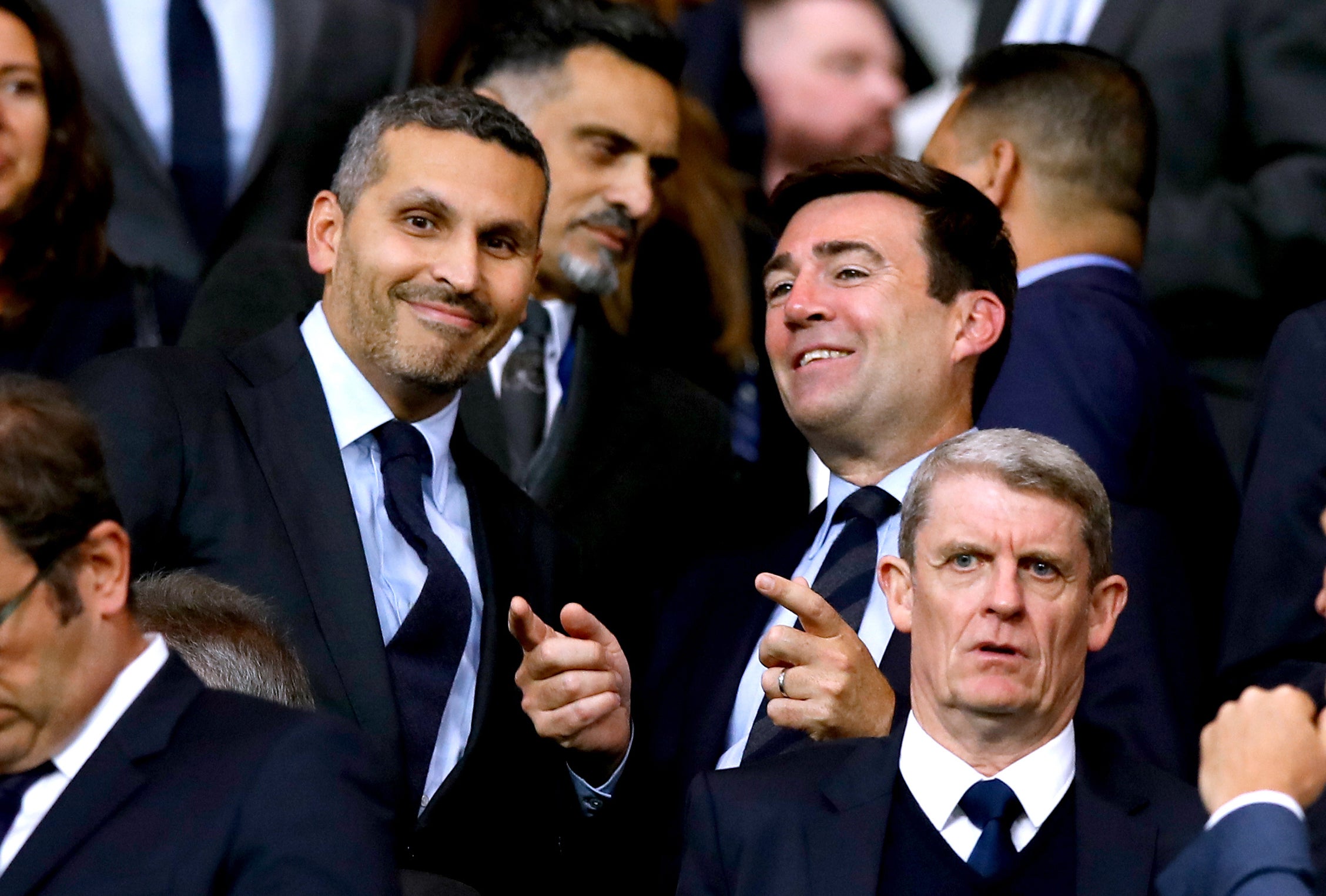 Andy Burnham, then Mayor of Manchester, with Manchester City Chairman Khaldoon Al Mubarak at the Etihad Stadium in 2019 (PA)