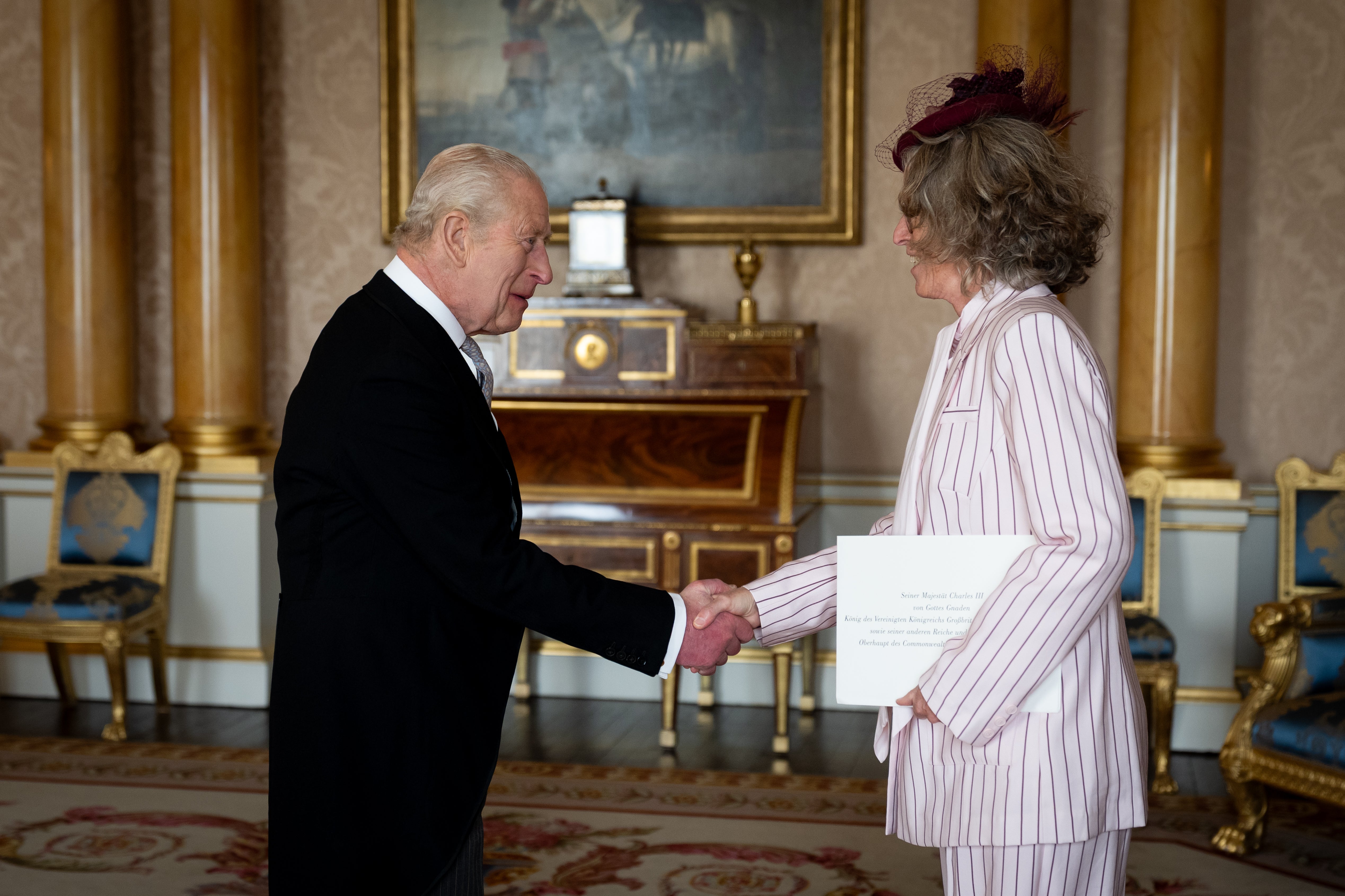 Susanne Baumann, pictured with King Charles last year, said Britain will find a ‘partner’ in Germany should the public decide to rejoin the EU