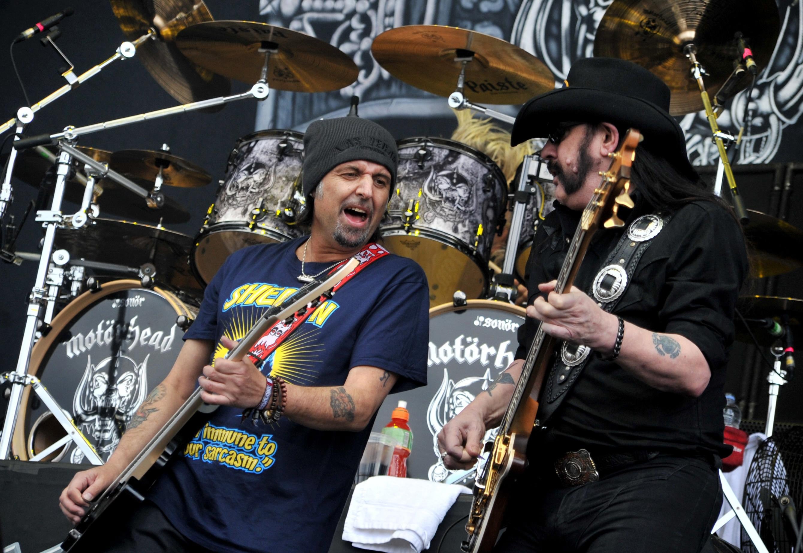 Phil Campbell, left, onstage with Lemmy as Motorhead perform during the Download Festival at Castle Donnington in 2013 (PA Archive)
