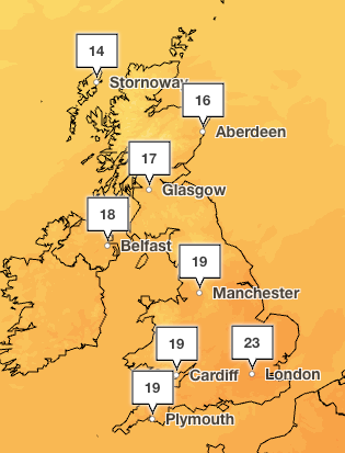 Where temperatures could hit 23C this weekend before cold chill