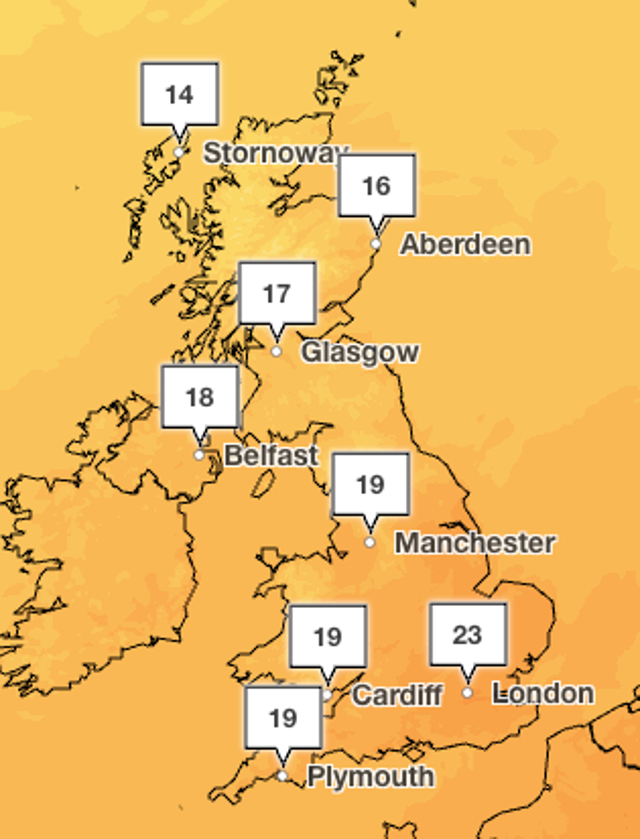 Temperatures forecast to hit a warm 23C this weekend in the south of England
