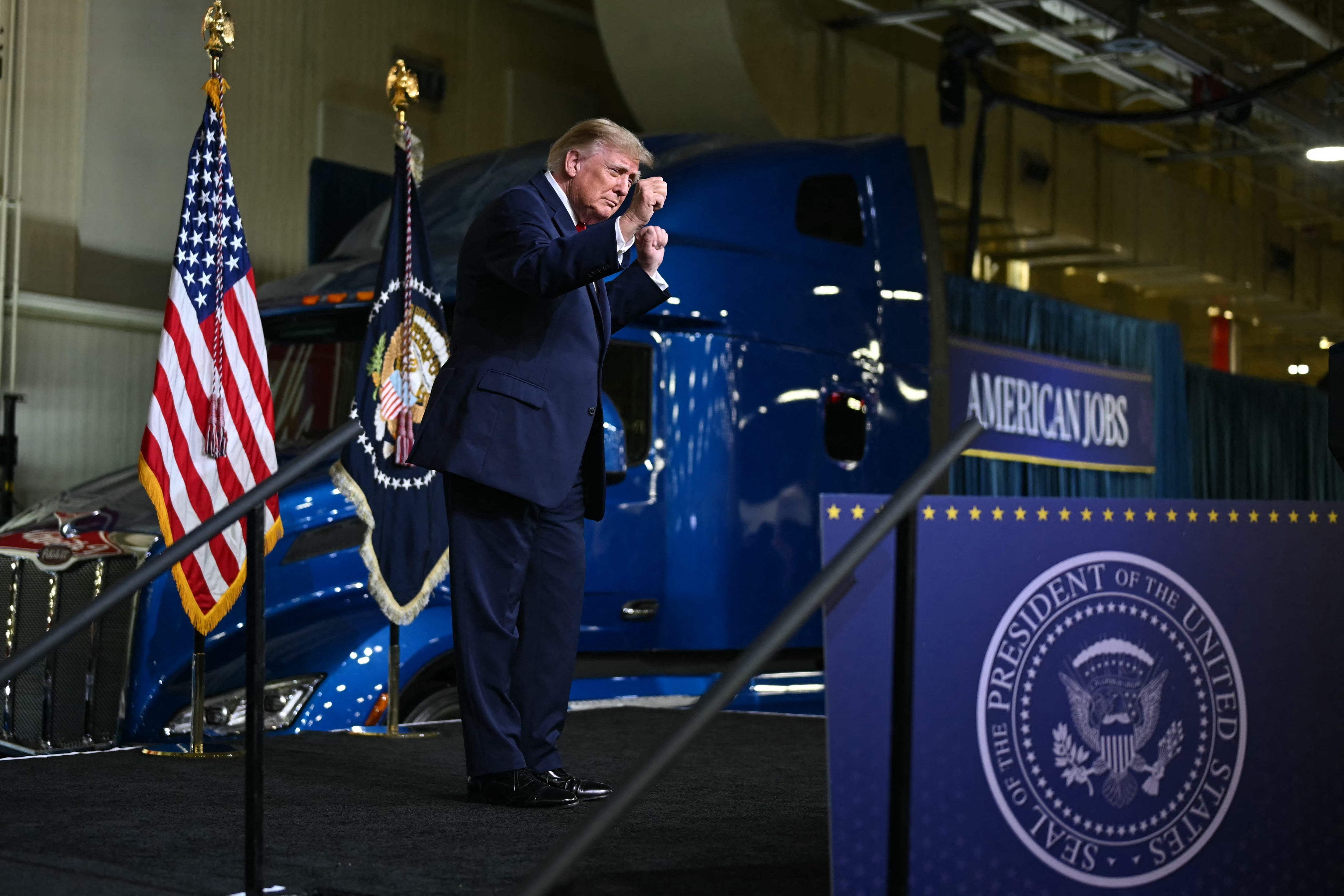 President Trump boasted about his ability to walk down stairs while speaking at a rally in Texas (AFP/Getty)