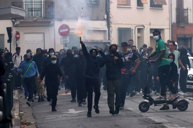Masked high school near the Lycee Deodat-de-Severac high school in Toulouse