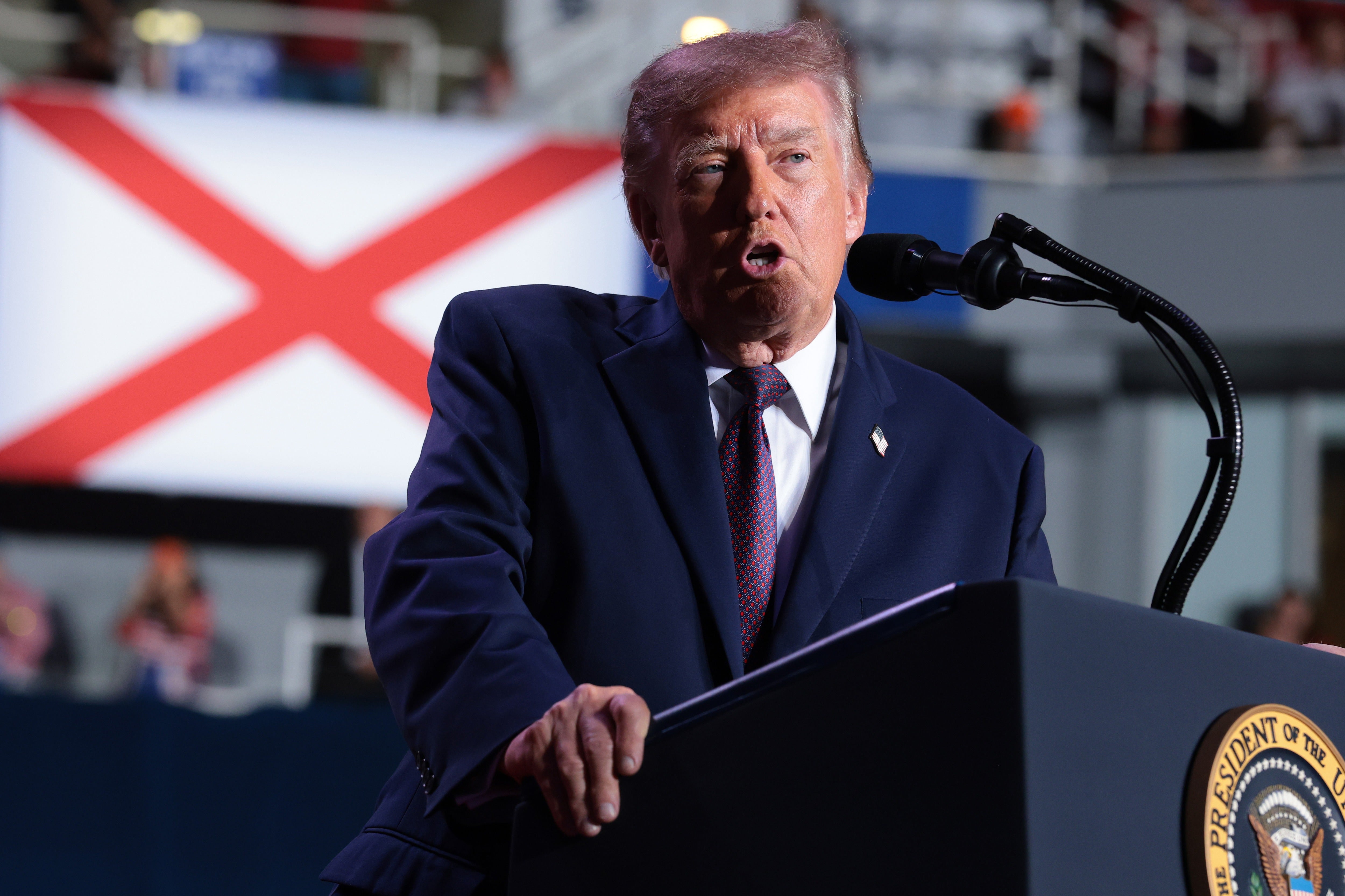 'Maybe they'll name the damn bridge after me,' Trump told his supporters at a rally in Alabama Friday night (Getty Images)