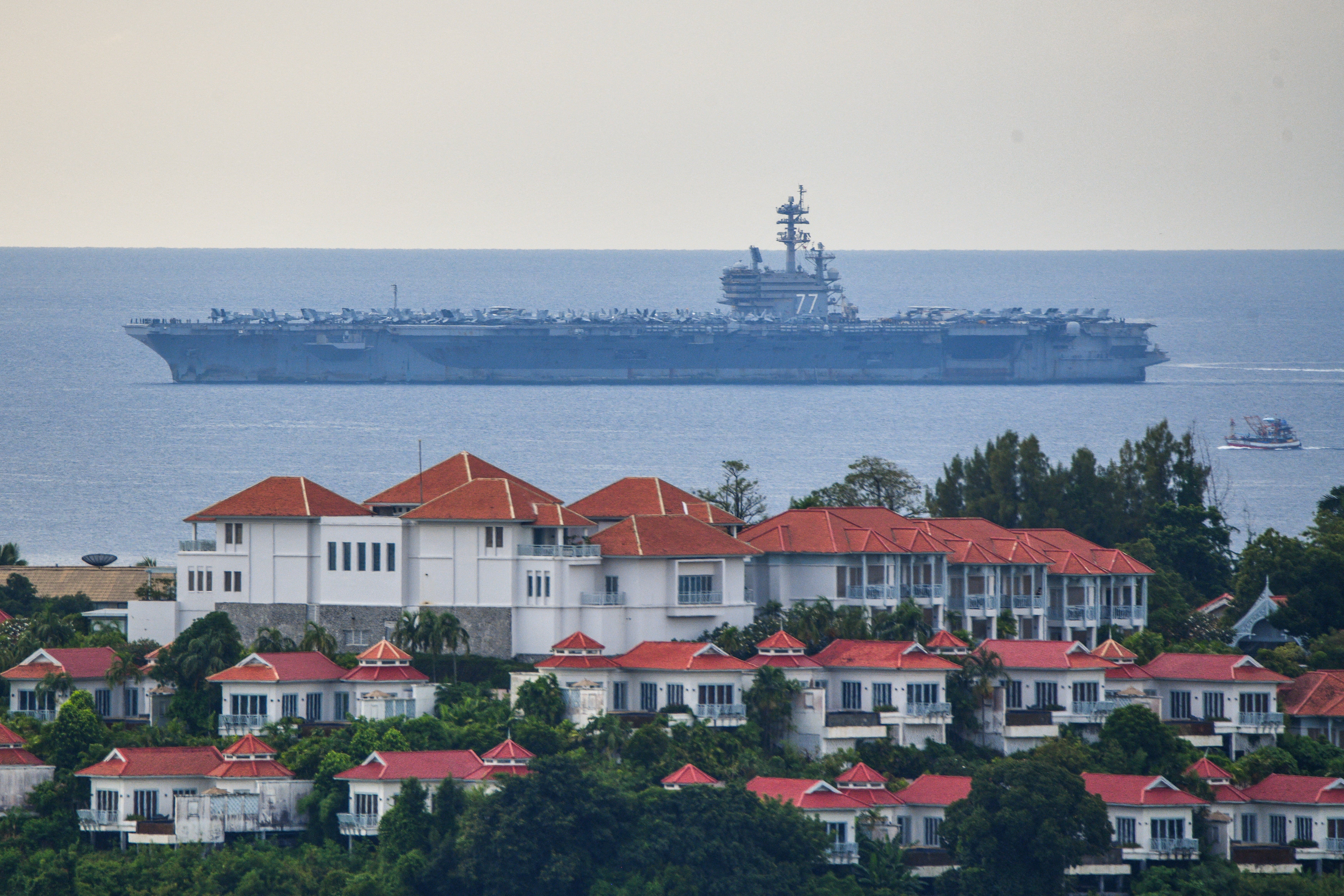 The USS George H.W. Bush arrives near Phuket Deep Sea Port before docking for a rest stop following a long deployment in the Middle East, in Phuket, Thailand, October 4, 2026. (Reuters)