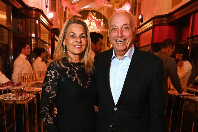 Debra Reuben and David Reuben attend Manolo Blahnik's Marie Antoinette Soiree at Burlington Arcade on September 24, 2025 in London, England.