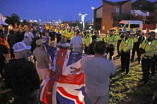 Police and demonstrators during a protest in Gosport