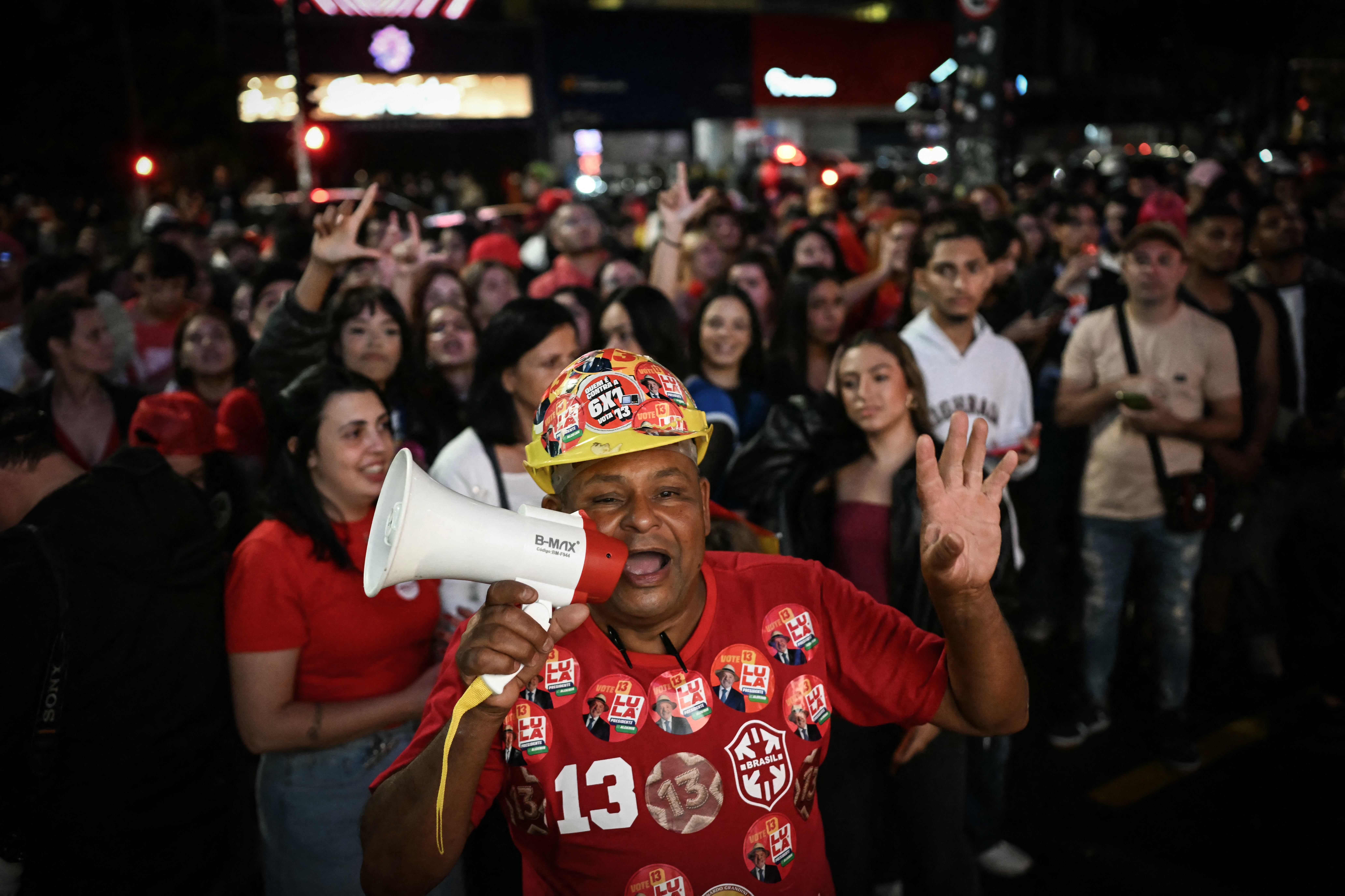 Supporters of Brazil's president Luiz Inacio Lula da Silva react after the first results of the presidential election in Sao Paulo, Brazil, on 4 October 2026