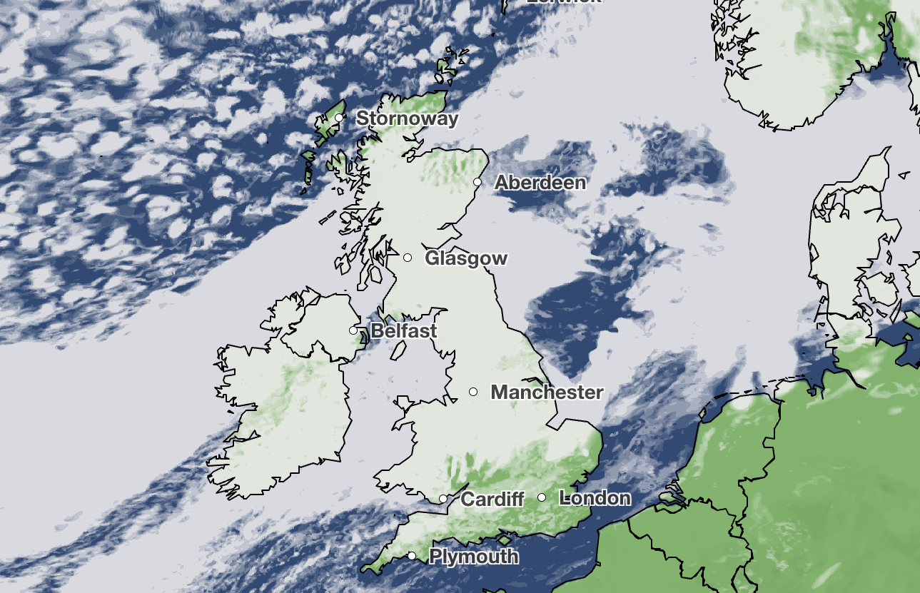 Cloud cover across the UK on Monday morning