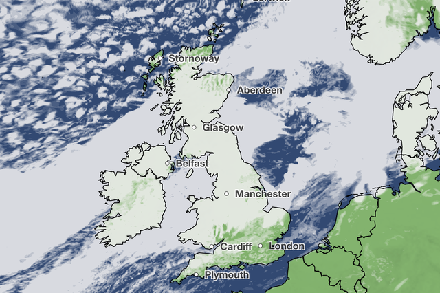 Cloud cover across the UK on Monday morning